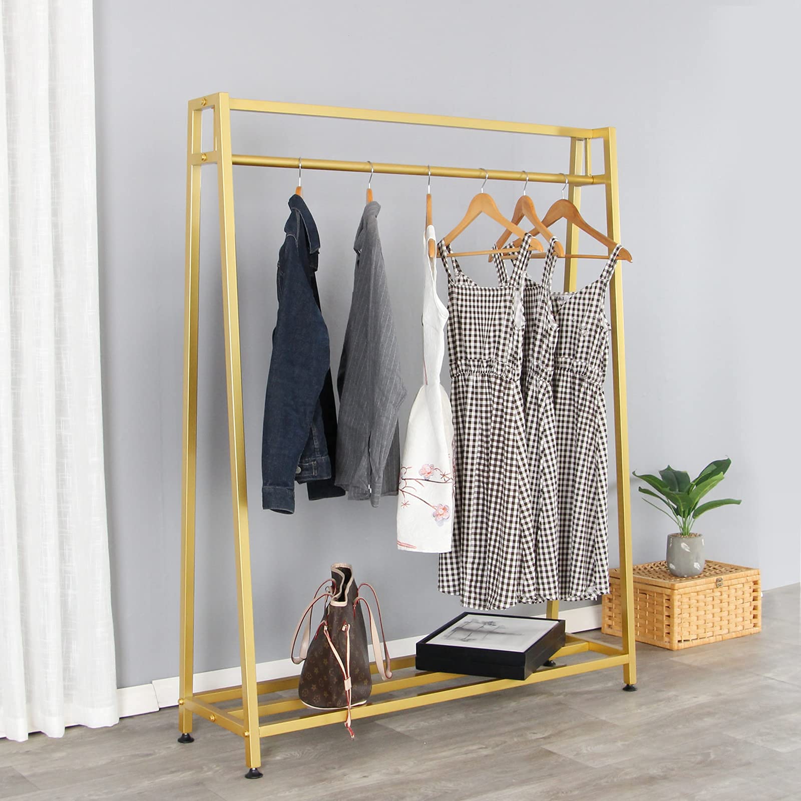 Premium Metal Garment Rack - Gold Clothes Hanging Stand for Boutiques & Home Use | Heavy-Duty Drying Rack for Clothes Storage & Display | Perfect for Retail Stores, Laundry Rooms & Walk-In Closets