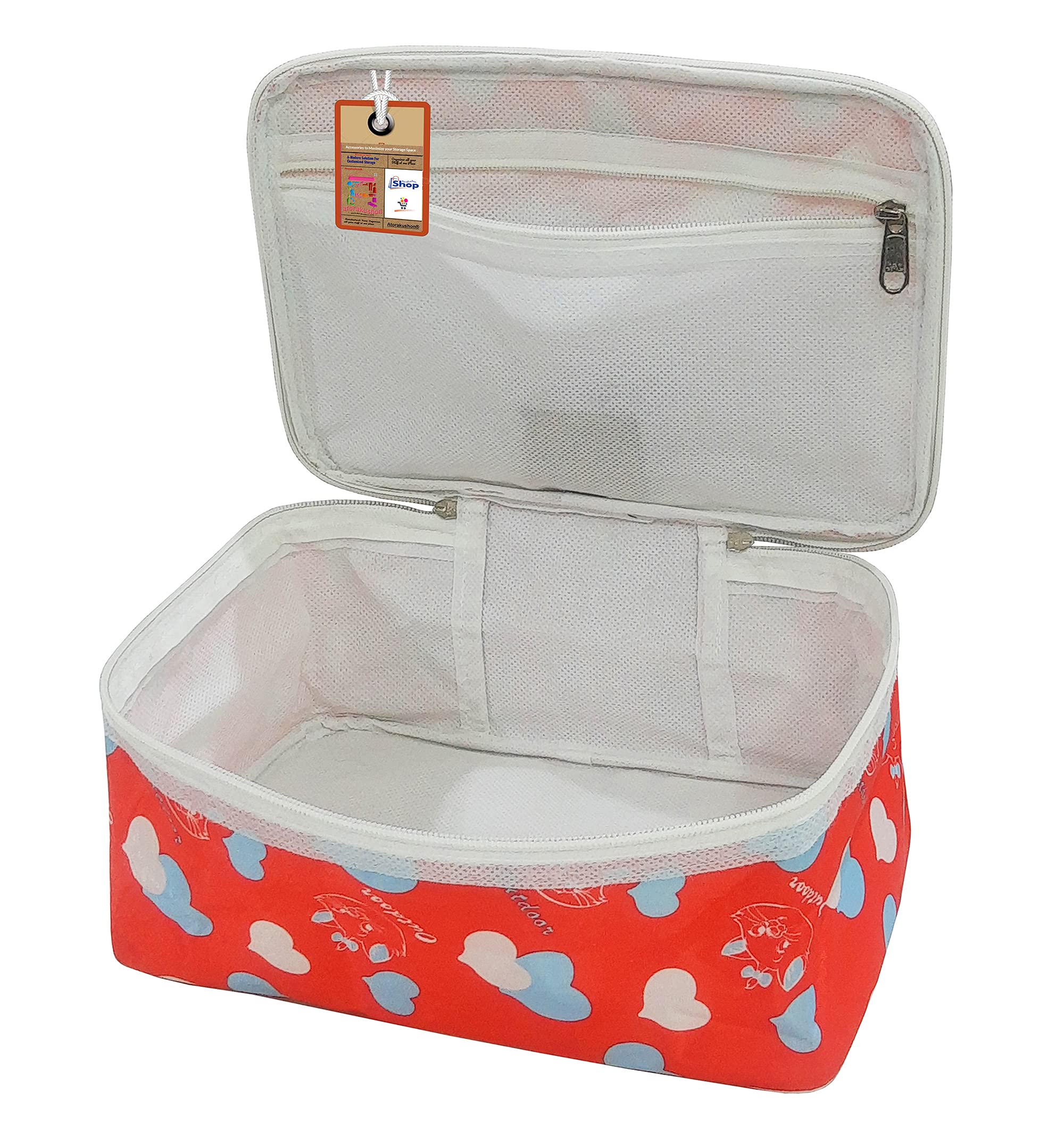 Atorakushon® Fabric Women's Cosmetic Makeup Storage Box - Travel Vanity Toiletry Bag & Wardrobe Organizer with Jewelry Pouch (Multicolor, Pack of 1) - Perfect for Travel, Home Organization & Gift Giving