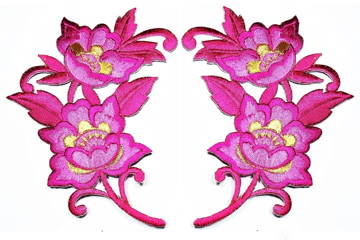 Beautiful Pink Rose Flower Iron-On Patch - Embroidered Floral Applique for Bags, Jackets, Jeans & Clothes | DIY Sewing & Clothing Decoration | Perfect for Denim Jackets, Backpacks & Fashion Upcycling
