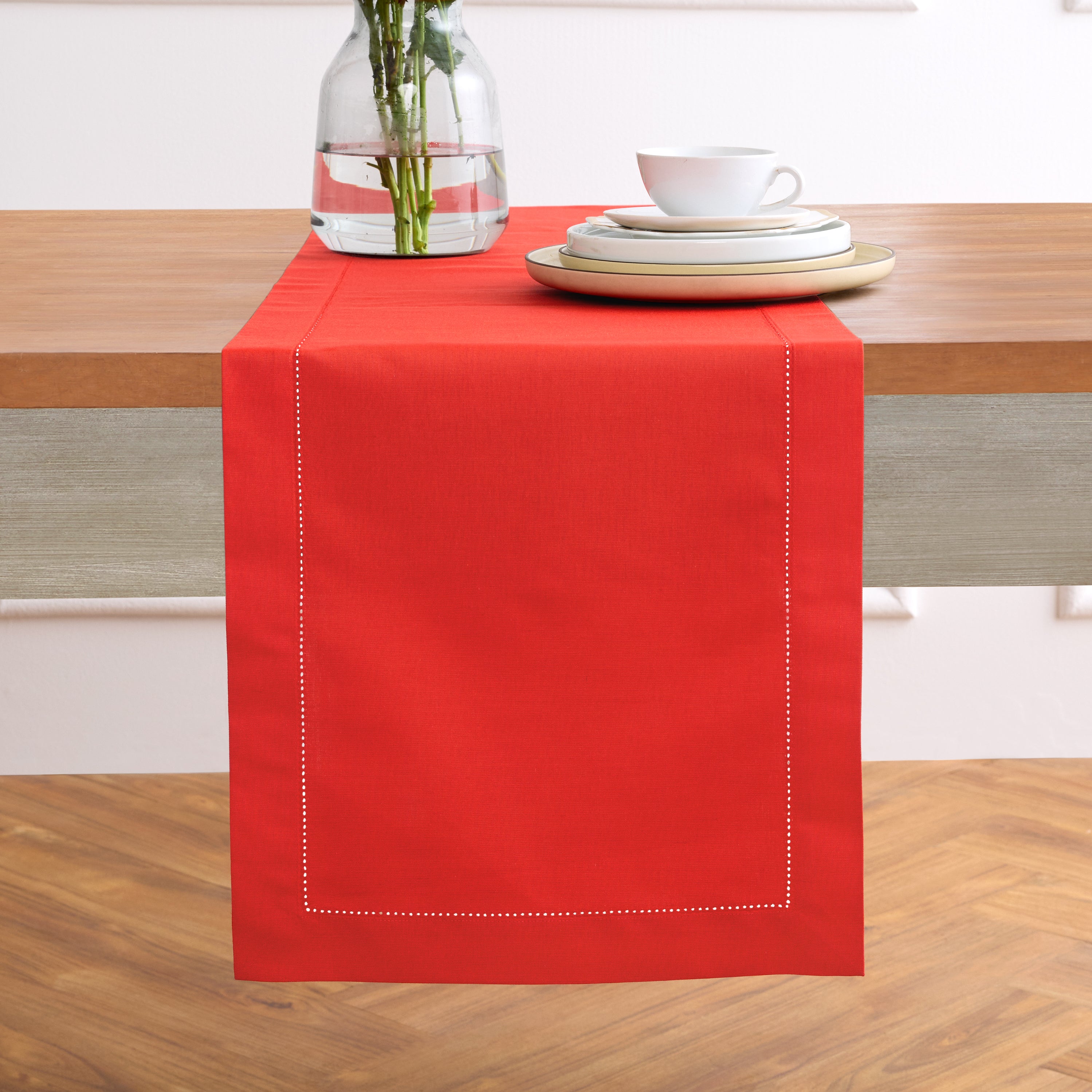 Premium Cotton Linen Hemstitch Table Runner - Elegant Dining Table Decor for Weddings, Parties & Home Decor - 60