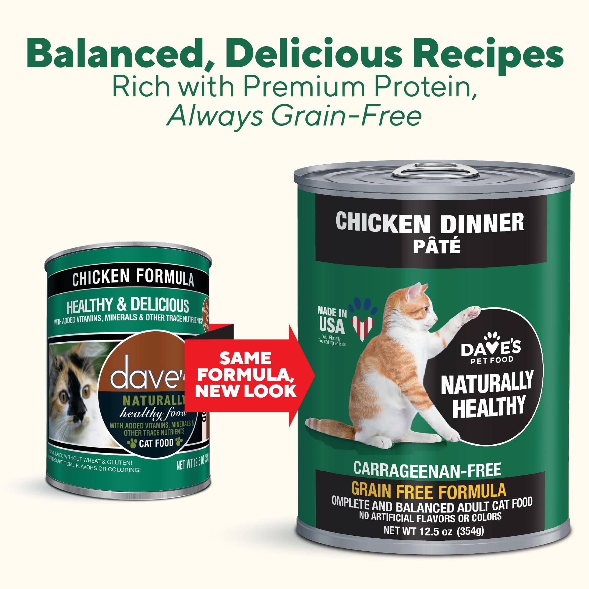 Dave's Grain-Free Wet Canned Cat Food Pate - Chicken Recipe | USA Made Natural Cat Food | Wheat & Gluten Free | 12.5oz Cans (12 Pack) | Perfect for Indoor Cats & Kittens with Sensitive Stomachs