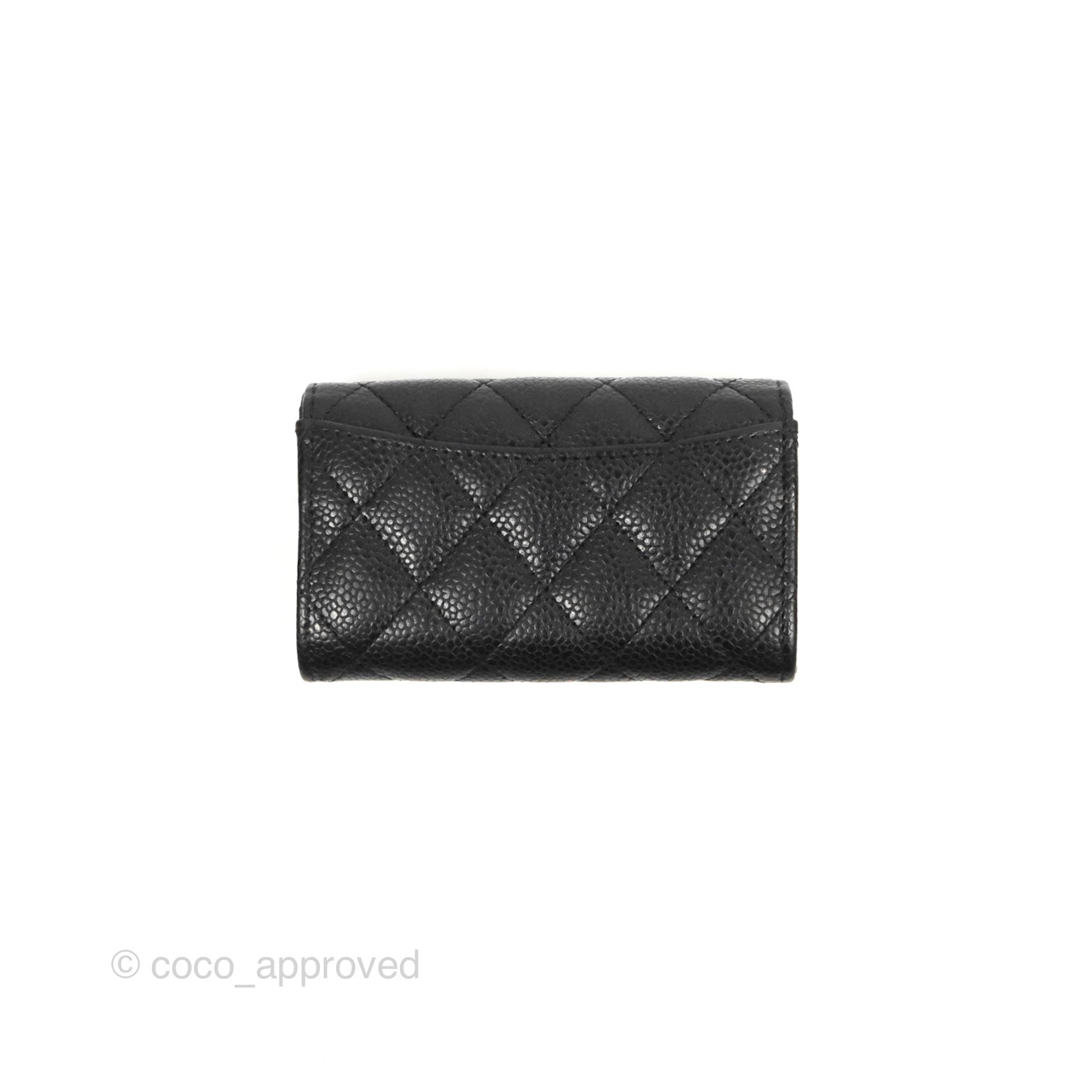 Chanel Classic Flap Card Holder Wallet - Black Caviar Leather with Silver Hardware | Luxury Compact Wallet for Women | Perfect for Everyday Use, Travel & Gift Giving