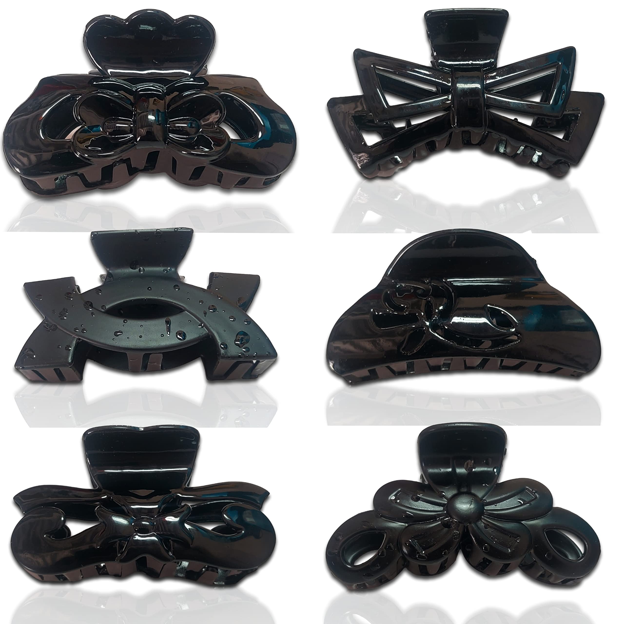 Bellotoko 6-Piece Black Hair Claw Clips for Women & Girls - Stylish Hair Clutchers with Attractive Gift Box - Perfect for School, Work, and Everyday Hairstyles