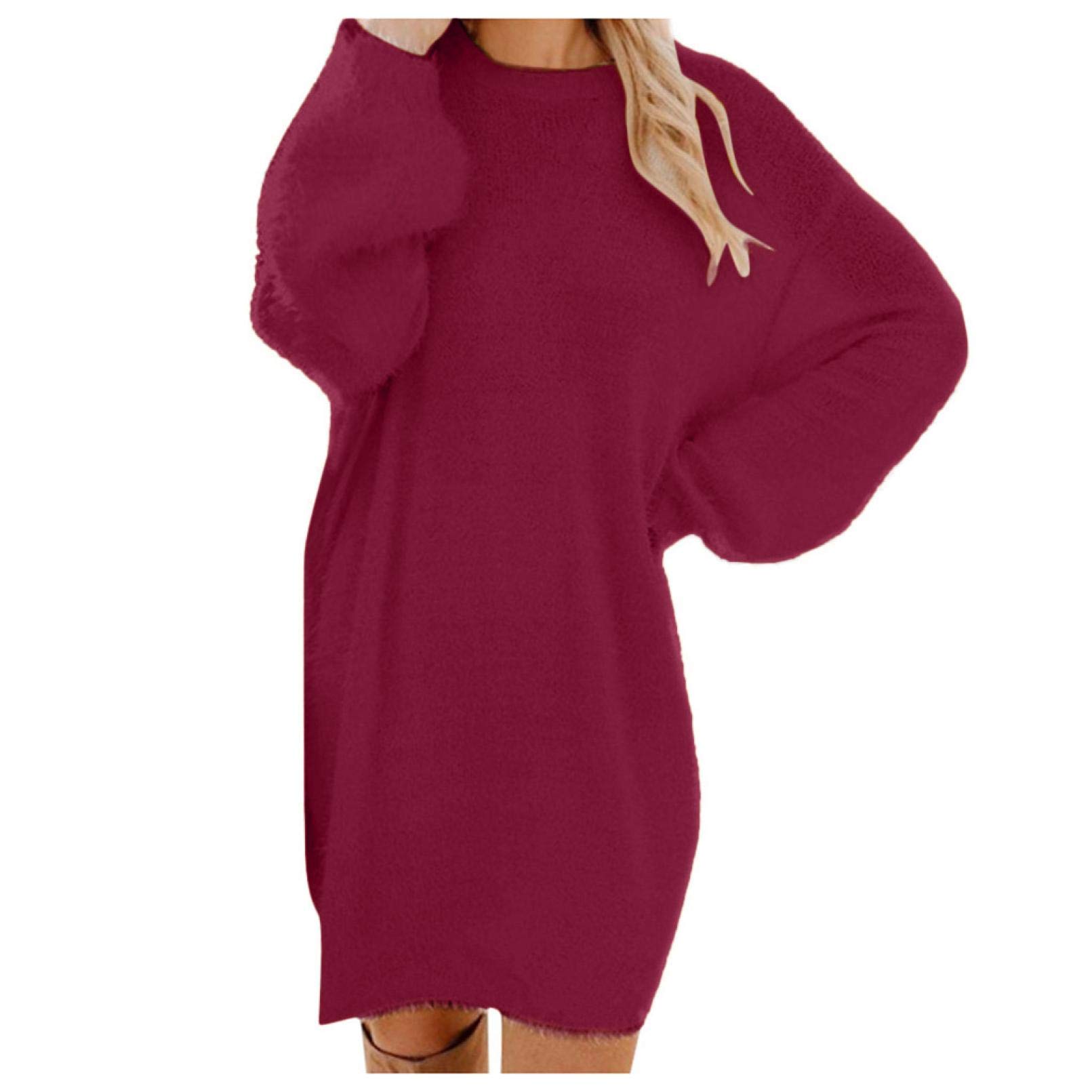 Handyulong Women's Oversized Knit Sweatshirt Dress - Casual Loose Long Tunic Pullover Blouse Top for Lounge, Streetwear & Fall Fashion