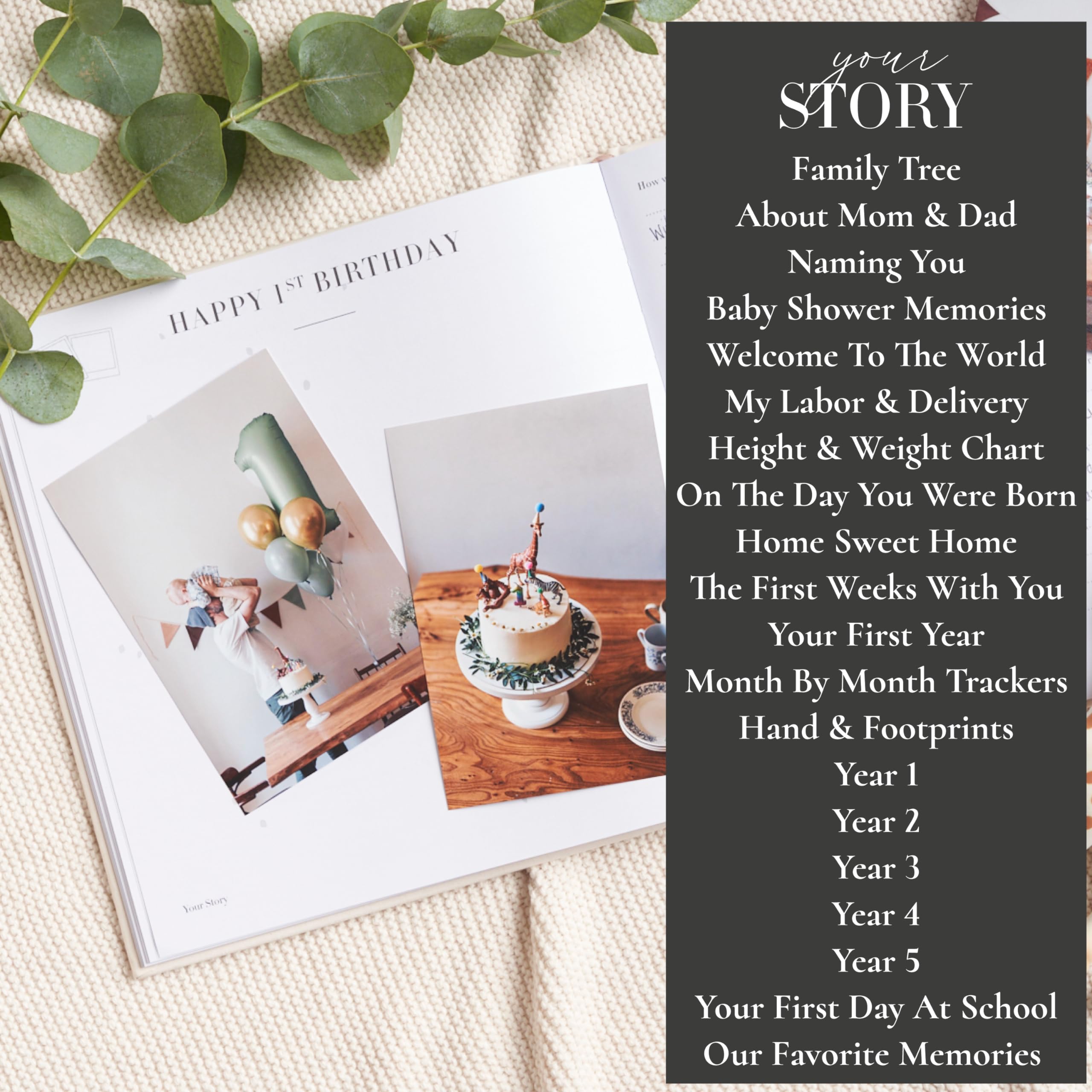 Luxury Keepsake Baby Memory Book for First Year | Baby Scrapbook, Photo Album & Journal | Newborn Milestone Tracker for Boys & Girls | Perfect Baby Shower Gift & First Birthday Present