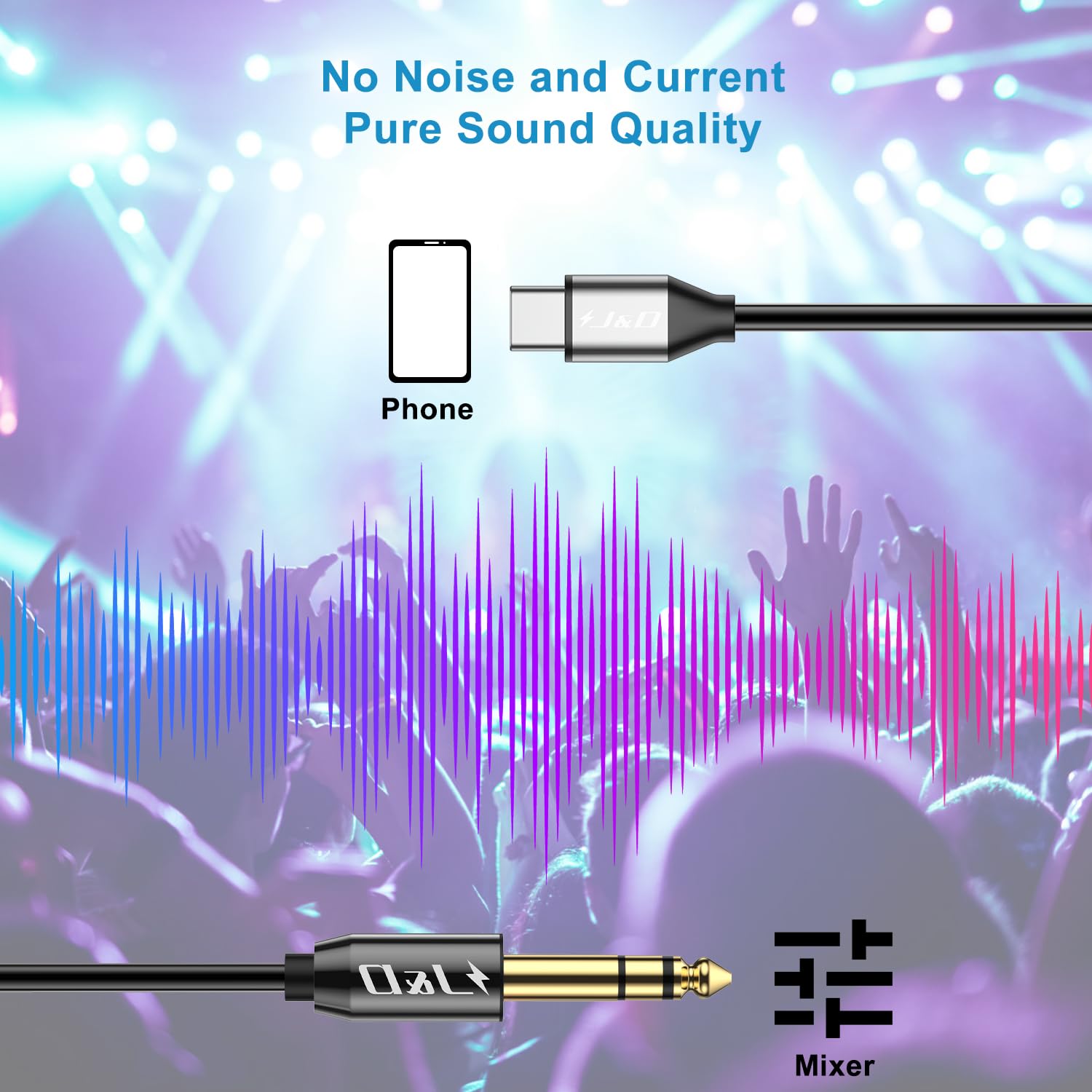 J&D USB C to 6.35mm (1/4 inch) TRS Male Audio Cable Adapter - 3.3ft Stereo Aux Jack Converter for iPhone 15/16, Galaxy S24/S23/S22 - Perfect for Guitar Amps, Studio Mixers & PA Speakers