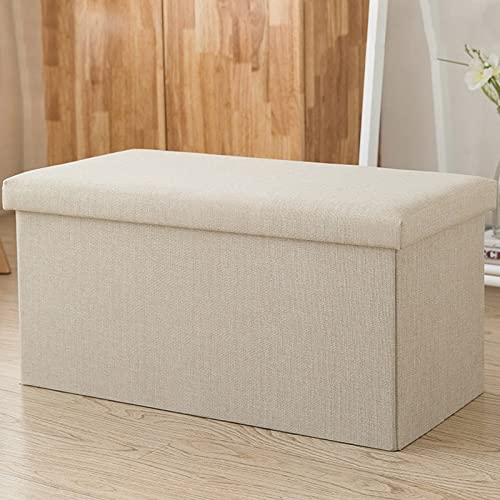 Rectangular Storage Stool - Foldable Ottoman Footrest with Seat & Storage Space for Living Room, Bedroom & Office - Beige Multi-Functional Furniture for Home Organization