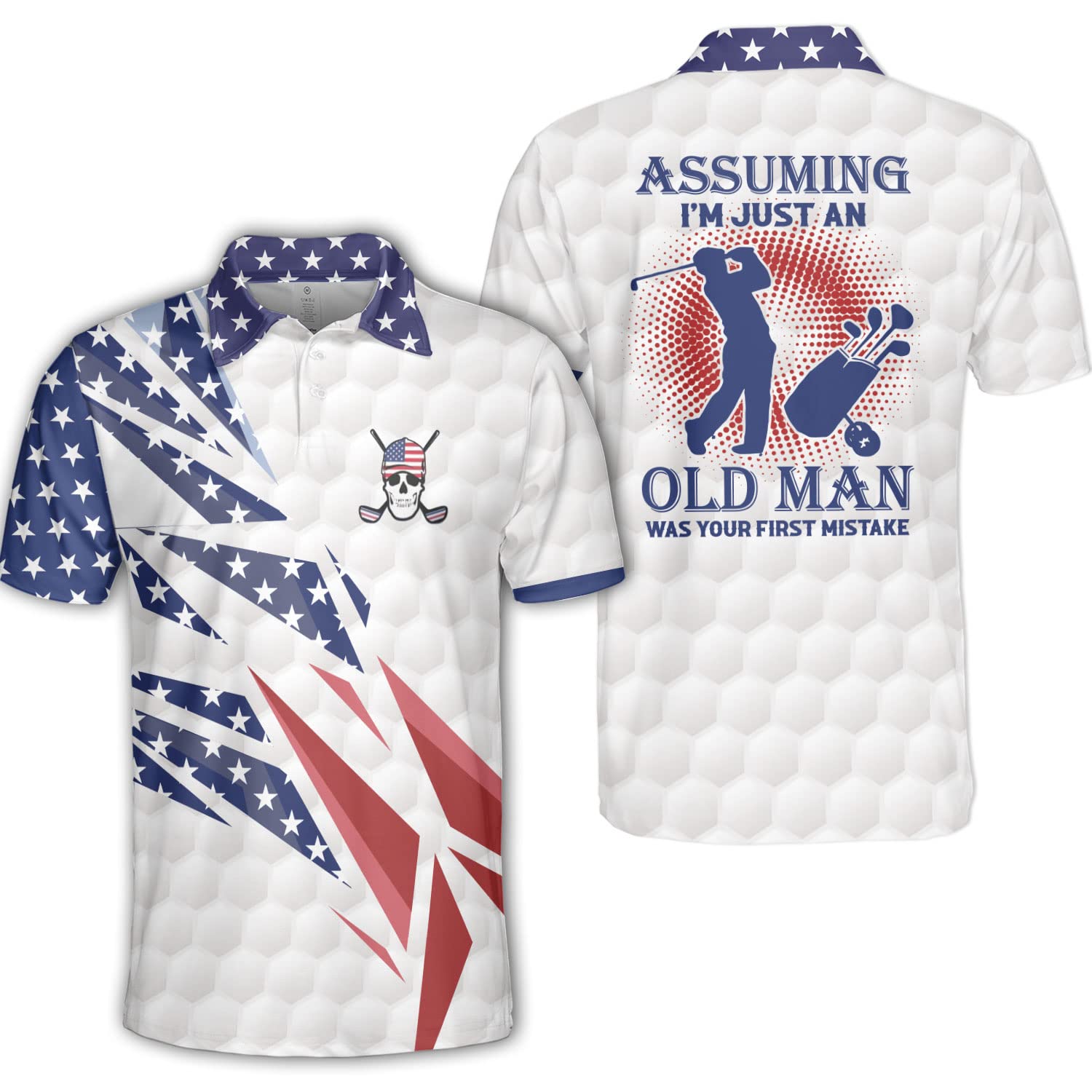 Polomanus Funny Patriotic Golf Shirts for Men - American Flag Polo Shirts for Golf & Casual Wear - Perfect for 4th of July, Veterans Day & Patriotic Events