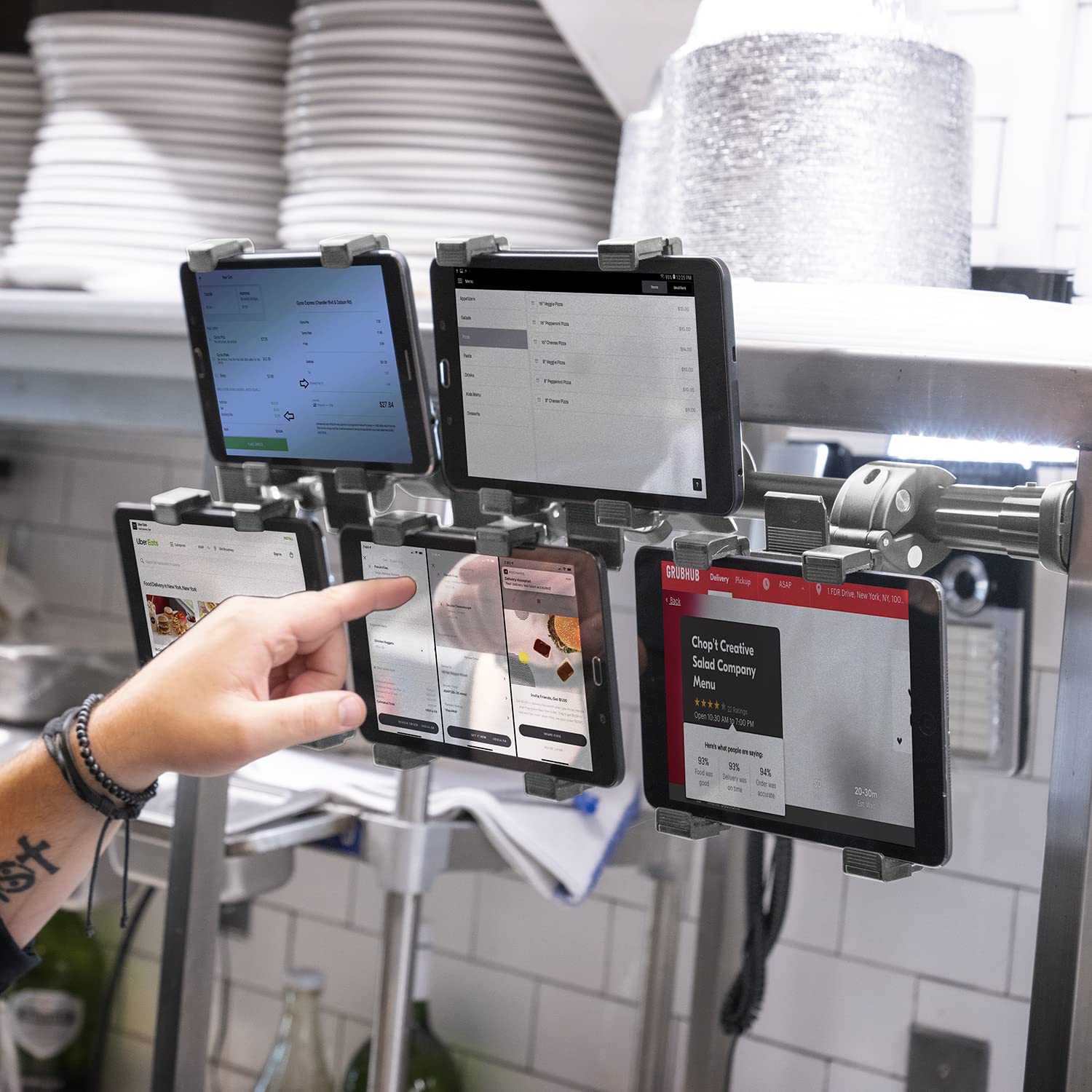 iBOLT TabDock POS Tablet Stand Mount with 5 Tablet Holders - Compatible with 7-10 Inch Tablets for Delivery Apps (DoorDash, Uber Eats, Postmates) - Perfect for Restaurants, Retail Stores & Food Delivery Businesses