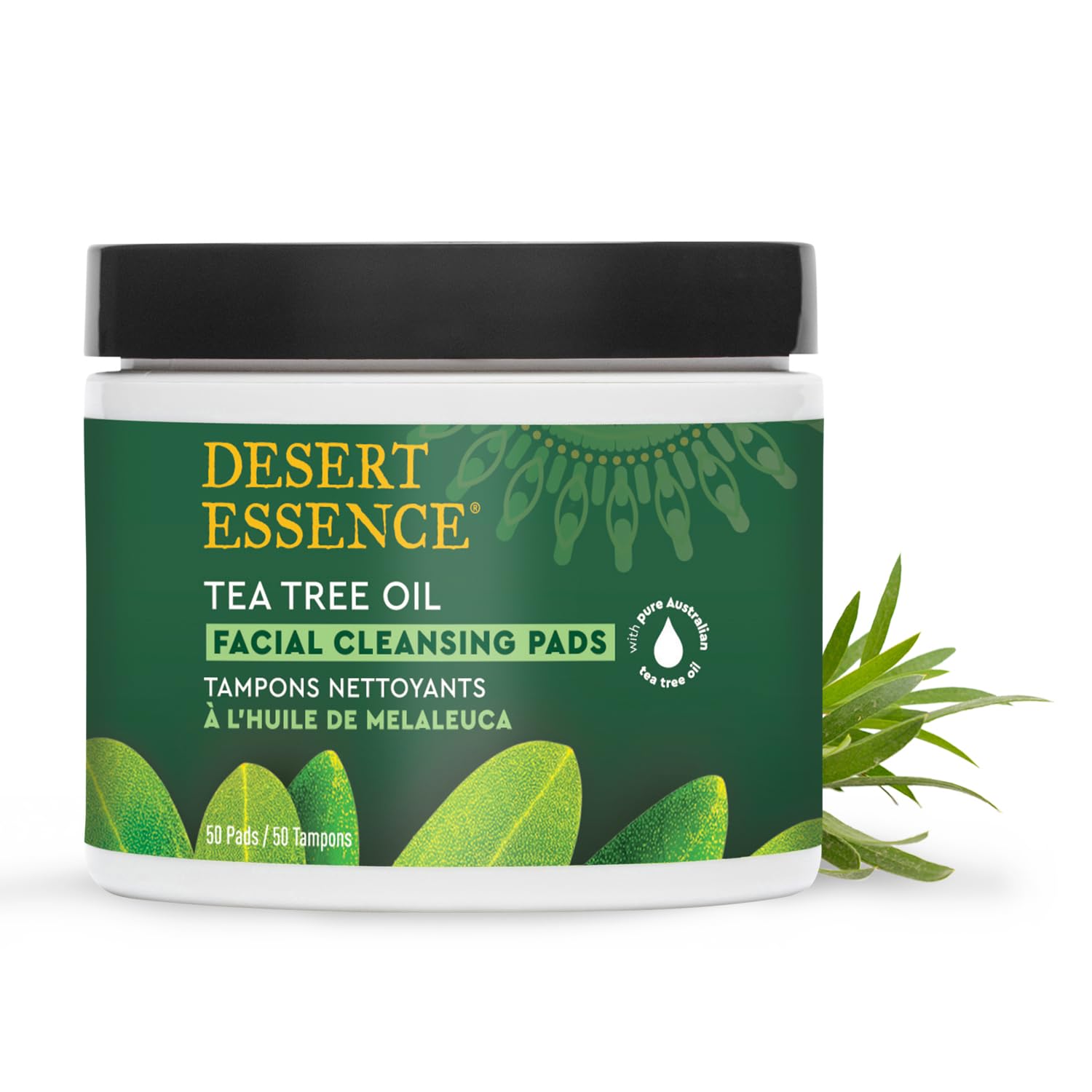Desert Essence Tea Tree Oil Facial Cleansing Pads - Organic Lavender & Chamomile Makeup Remover, Cleanser & Toner | Travel-Friendly Wipes for Acne-Prone & Sensitive Skin | 50 Count | Perfect for Travel, Gym & Daily Skincare Routine