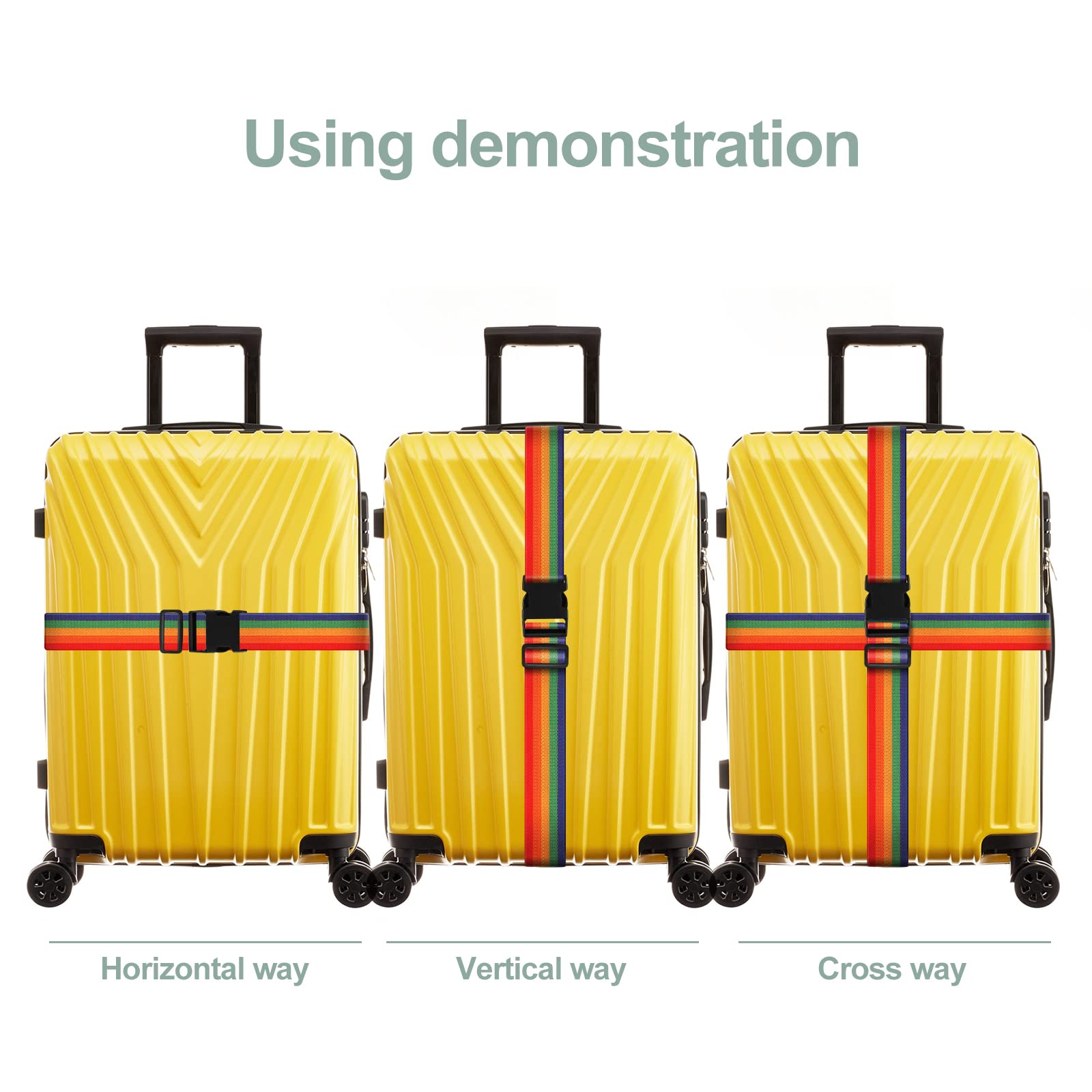 4-Pack Adjustable Luggage Straps with Name ID Card - Wide Travel Secure Belt for Suitcases, Quick-Release Buckles & Rainbow Colors - Perfect for Air Travel, Cruise Vacations & Train Trips