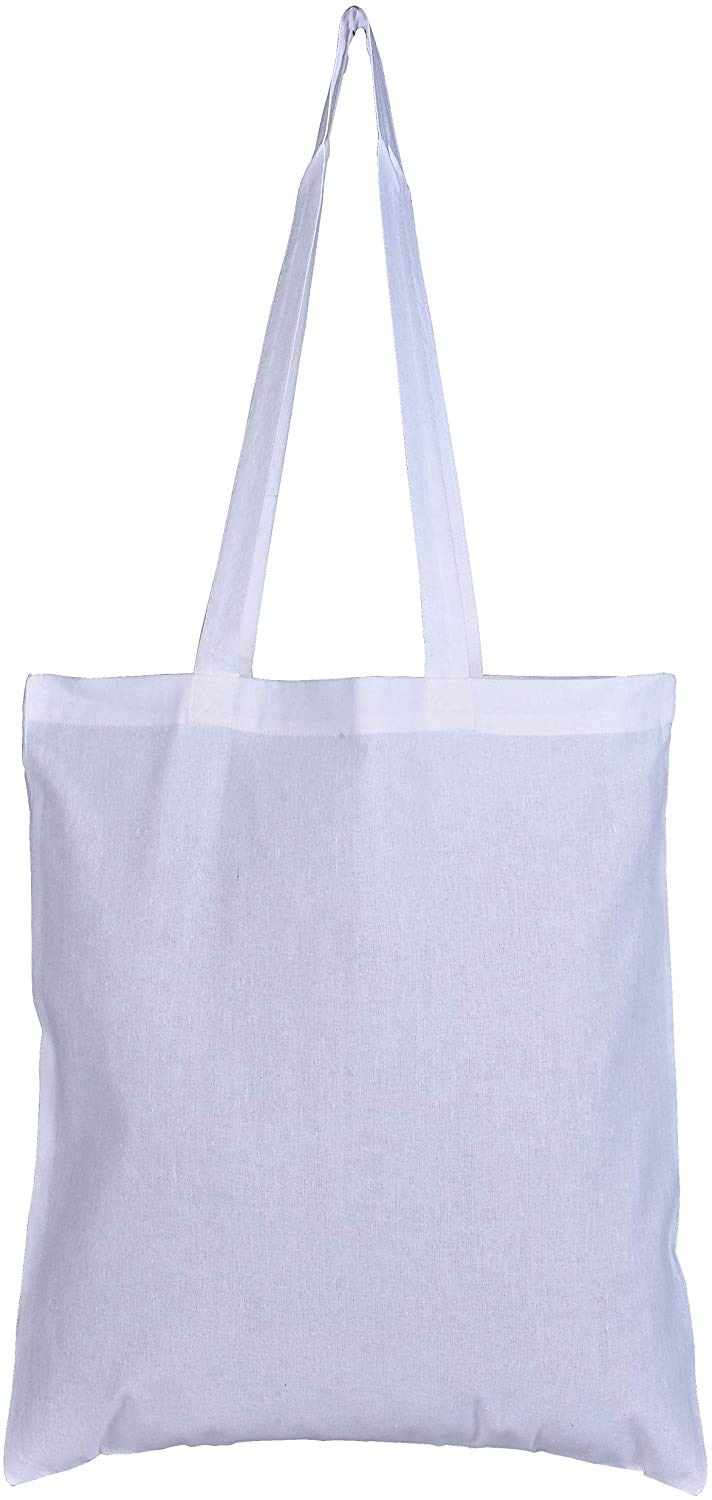 ATMOS GREEN 100-Pack 15x16 Inch Long Handle 5oz Recycled Cotton Reusable Grocery Bags - Eco-Friendly & Super Strong - Made in India (White) - Perfect for Shopping, Farmers Markets & Bulk Buying