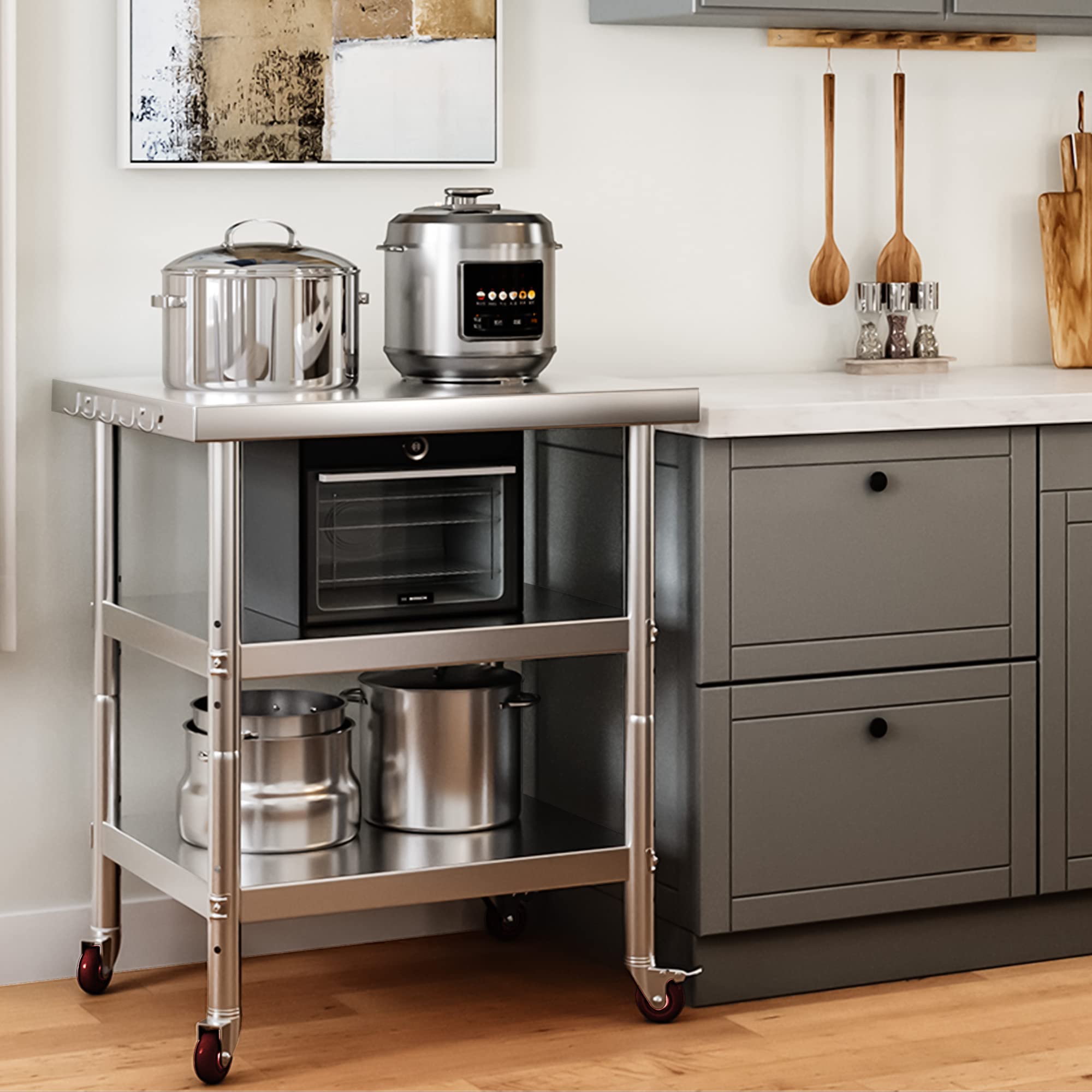 YITAHOME NSF Stainless Steel Table 36x24 Inches - Heavy Duty Work Table with Lockable Wheels & 3 Shelves - Commercial Prep Table for Kitchen, Restaurant, Garage, Warehouse - Ideal for Food Prep, Workshop & Outdoor Use