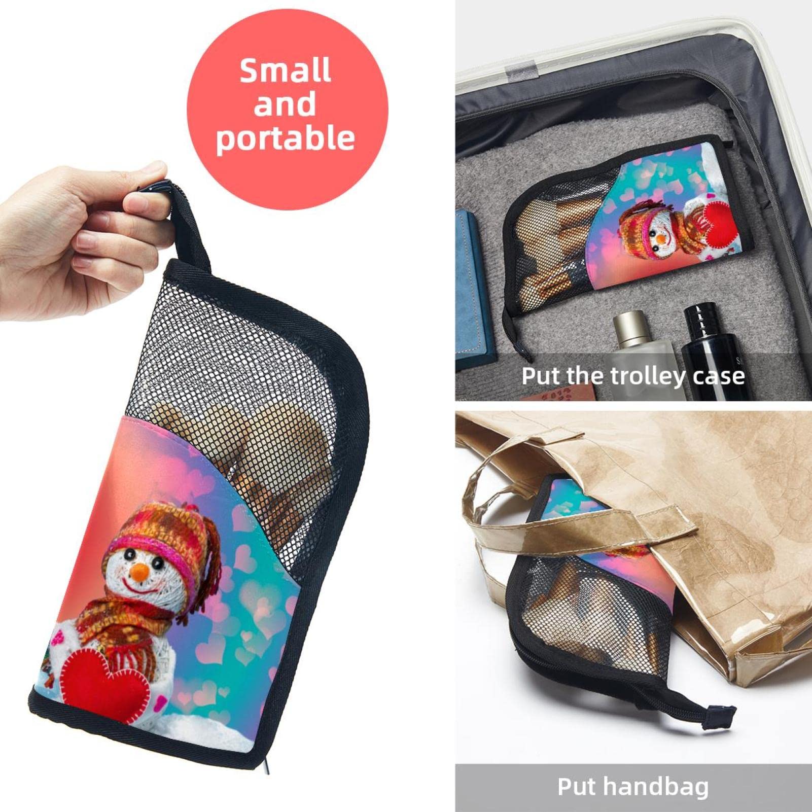 **12-Piece Makeup Brush Organizer Bag with Christmas Tree & Snowman Design - Portable Travel Cosmetic Brush Holder Case for Professional Makeup Artists & Beauty Enthusiasts**