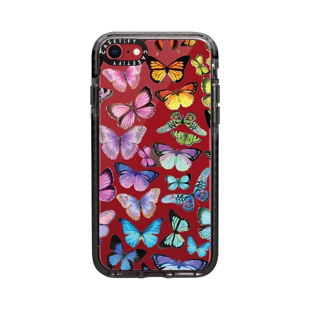 CASETiFY Impact Case for iPhone SE (2020/2022) & iPhone 7/8 - Butterfly Rainbow Design - Clear Black Protective Phone Cover - Durable Shockproof Case for Everyday Use & Outdoor Activities