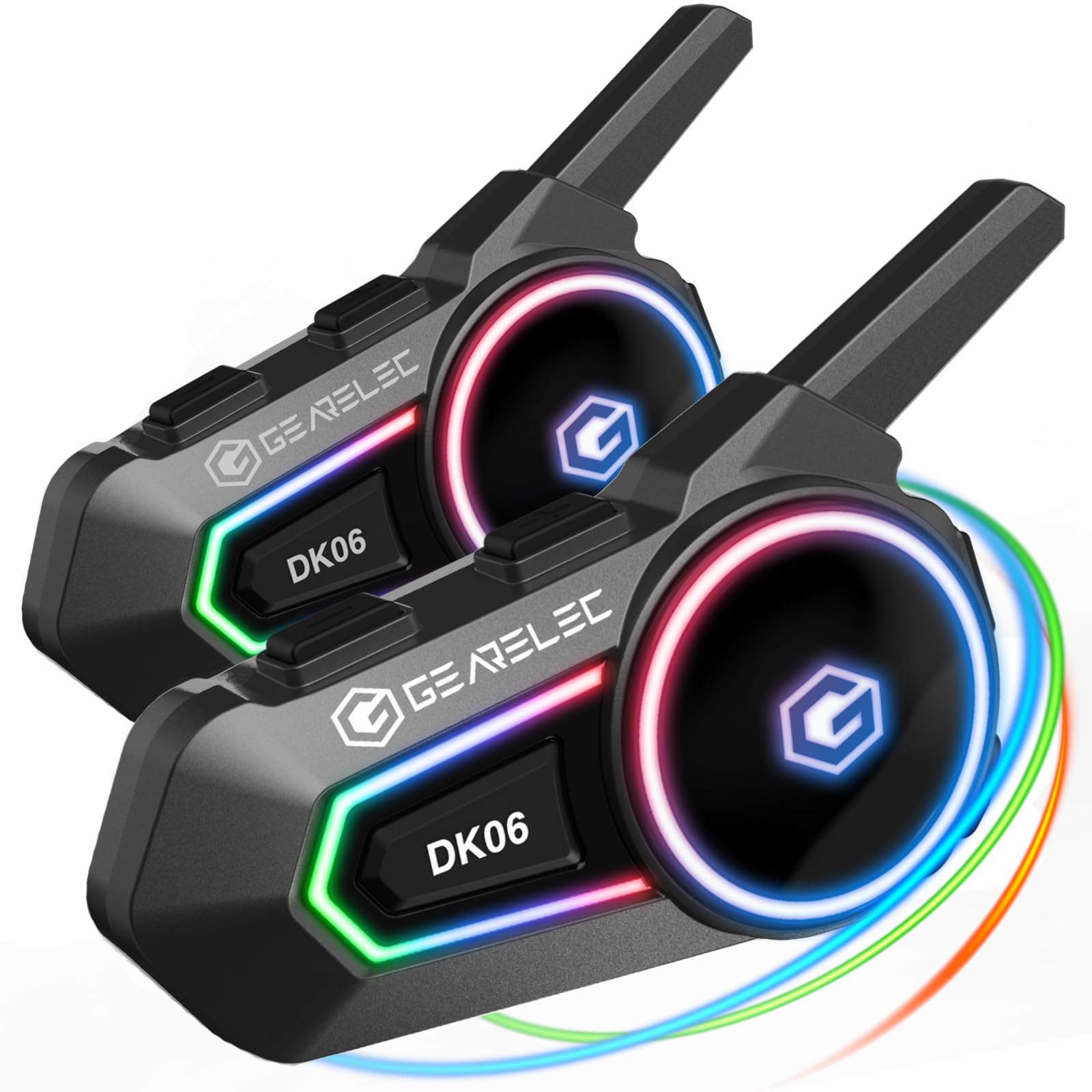 Gearelec V5.2 Motorcycle Bluetooth Headset - 2 Pack with FM Radio, IP65 Waterproof, Hi-Fi Speakers for Motorcycle Helmets | Perfect for Snowmobile & ATV Riders | Long Distance Communication & Music Streaming