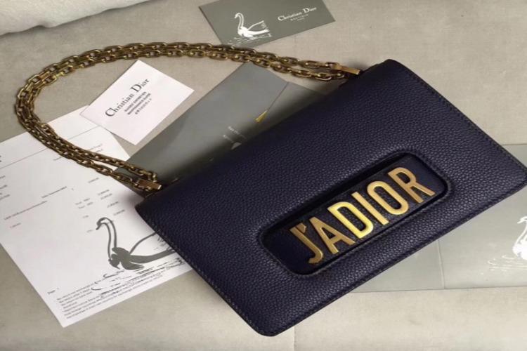 J'Adior Calfskin Flap Bag in Dark Blue | Luxury Designer Handbag for Women | Perfect for Evening Parties, Date Nights & Special Occasions