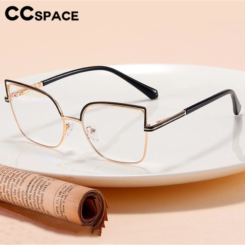CCspace Women's Full Rim Square Cat Eye Alloy Eyeglasses Frame 301091 - Stylish Retro Glasses for Work, Reading & Fashion Accessories