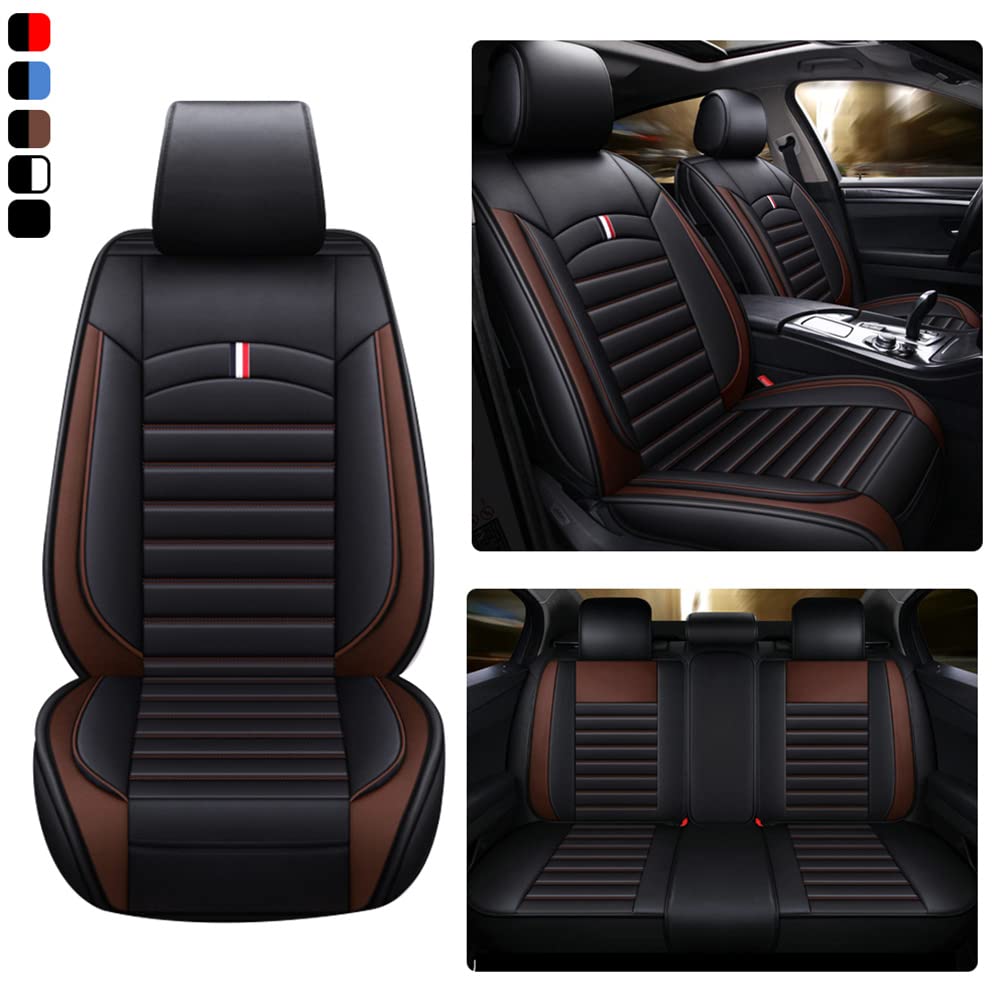 Premium Universal PU Leather Car Seat Covers - Waterproof, Durable & Airbag Compatible - 5-Piece Set (Black Coffee) for SUVs, Sedans & Trucks - Perfect for Daily Commute, Road Trips & Family Protection