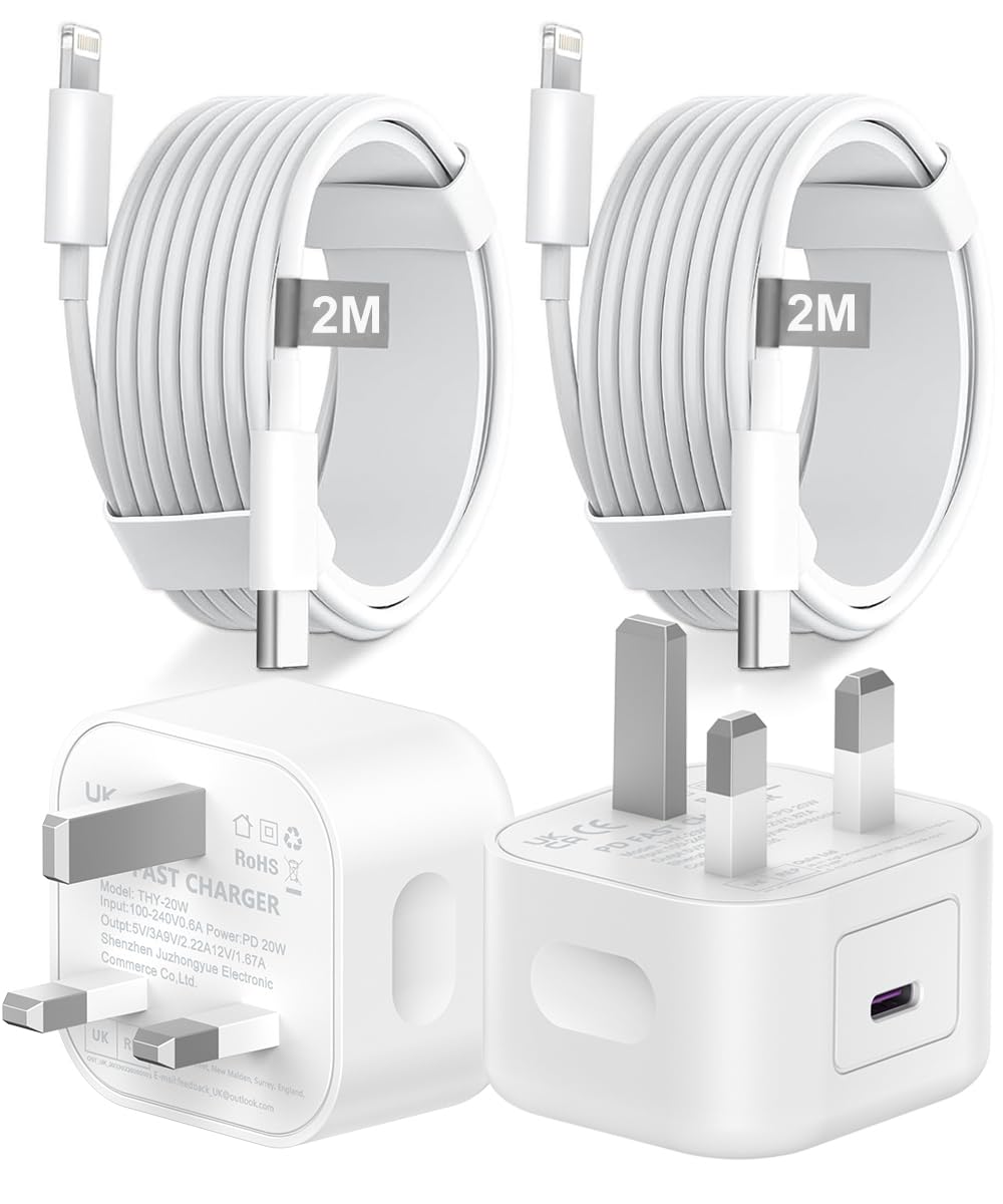 Apple MFi Certified 20W Fast Charger with 2M Lightning Cable - 2 Pack USB C Power Adapter for iPhone 14 Pro/13/12/11/X/8 & iPad - Perfect for Home, Office, and Travel Charging