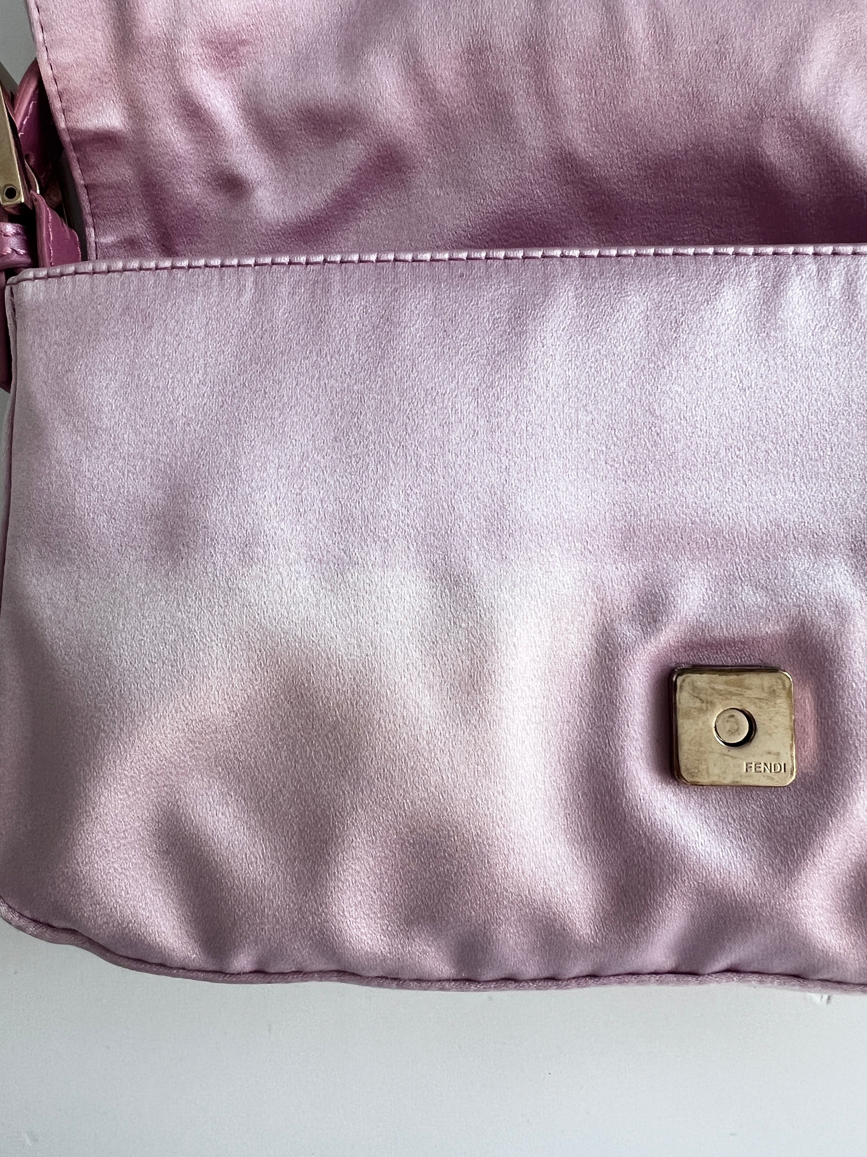 Fendi Pink Satin Baguette Bag for Women - Luxury Designer Crossbody Purse for Parties, Weddings & Evening Events