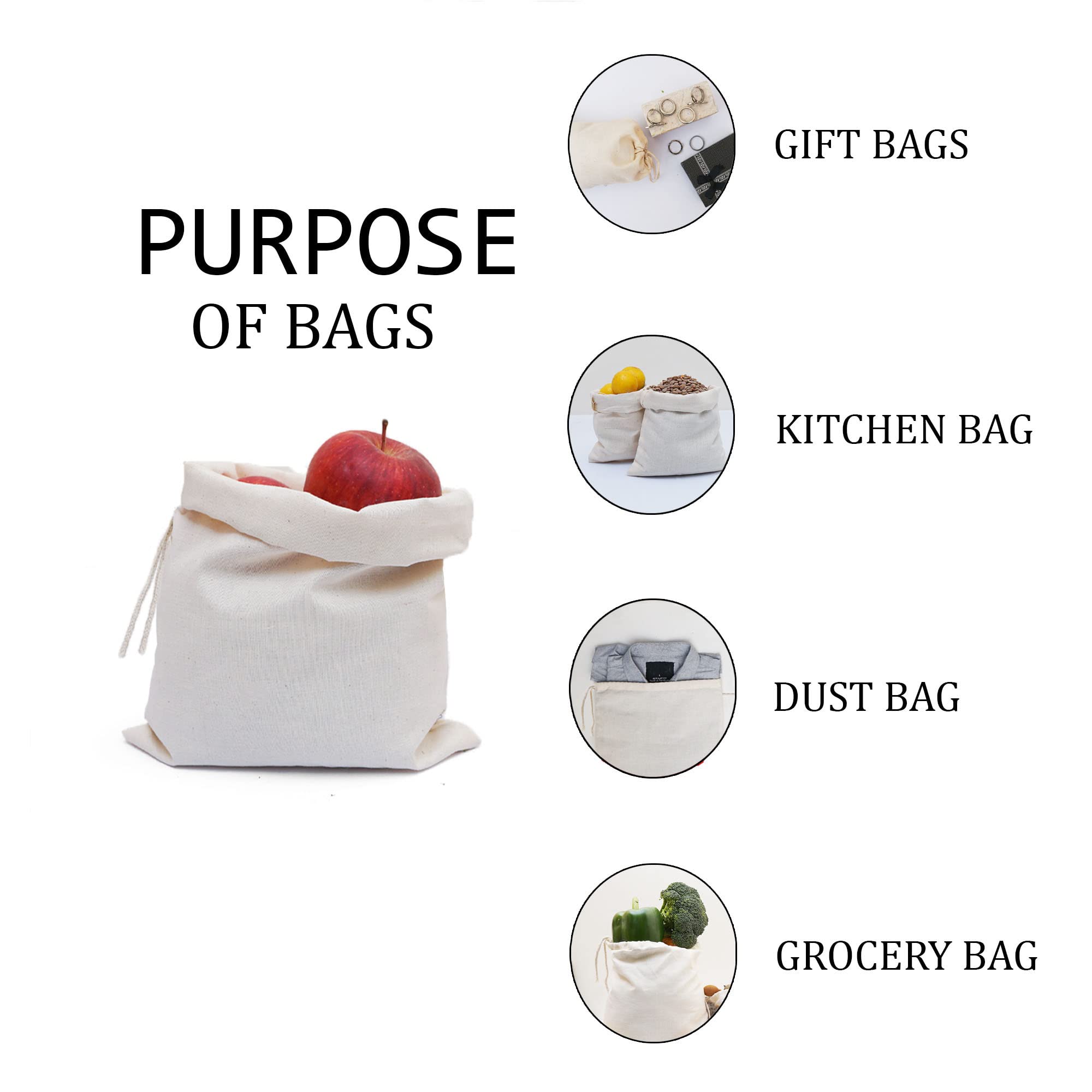 Organic Cotton Muslin Drawstring Bags - 100% Natural Eco-Friendly Reusable Storage Pouches (8x10 Inches, Pack of 25) - Perfect for Wedding Favors, Gift Packaging, Bulk Food Storage & Travel Essentials