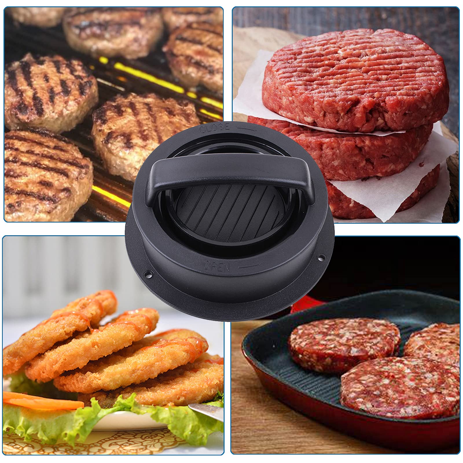 3-in-1 Non-Stick Hamburger Patty Press Maker with 50 Wax Papers - Perfect for BBQ, Backyard Grilling & Homemade Burgers - Create Juicy Patties for Sliders, Regular & Large Burgers