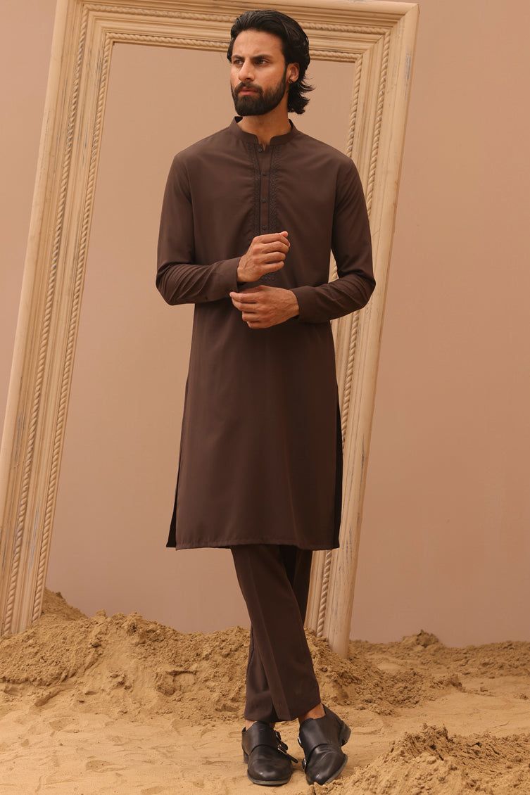 Stylish Blended Brown Kurta Trouser by J. Junaid Jamshed - Perfect for Eid, Weddings & Casual Wear