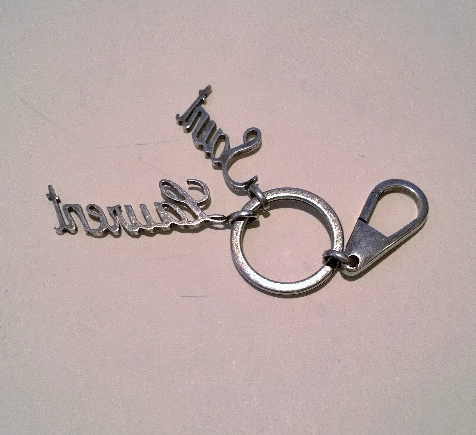 Saint Laurent Oxidized Silver Logo Key Ring Bag Charm - Luxury Designer Keychain for Women & Men - Perfect for Handbags, Backpacks, and Gift Giving