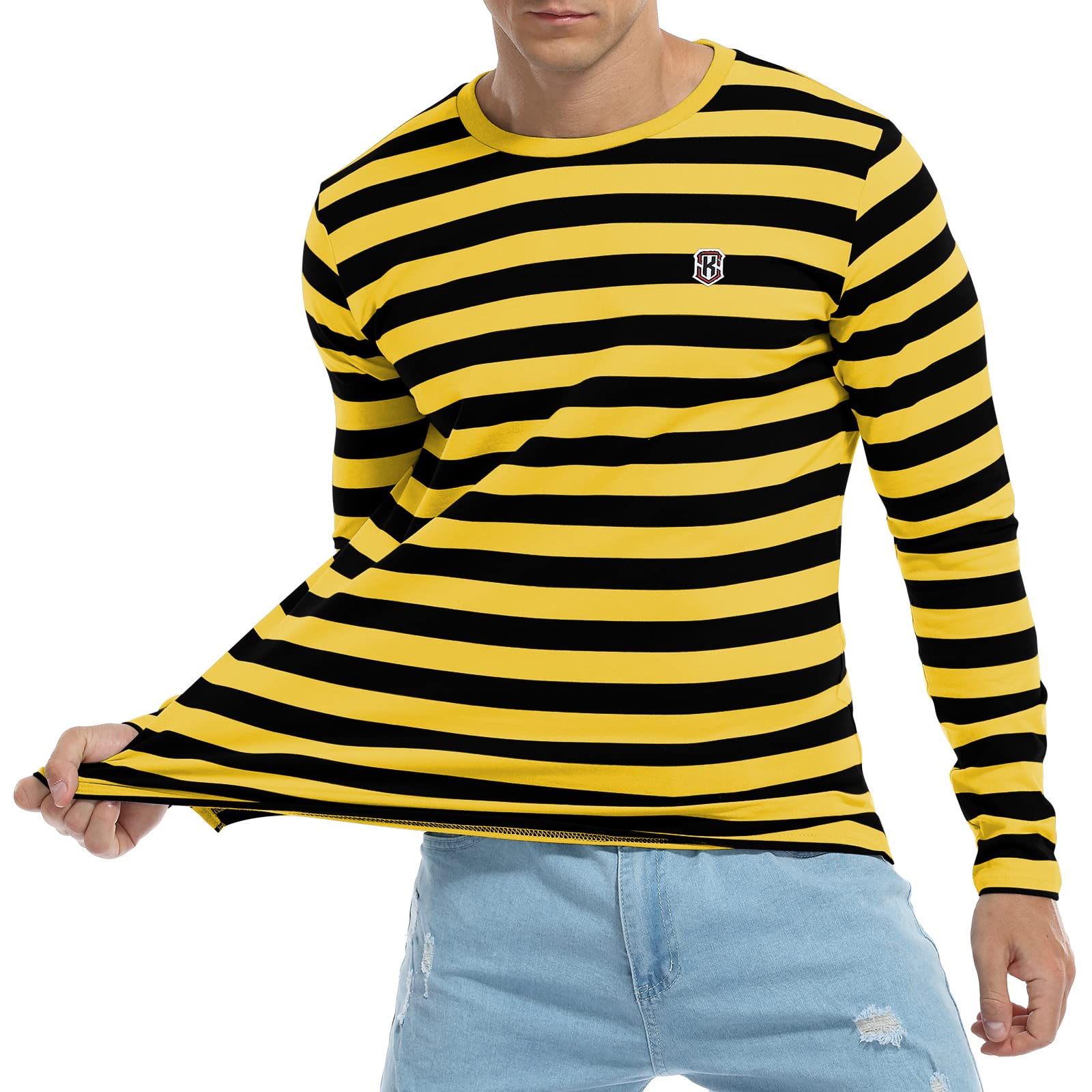 KESIHAN Men's Casual Striped Crewneck Long Sleeve T-Shirt - Comfortable Basic Tee for Work & Daily Wear | Perfect Office, Weekend & Casual Outfit