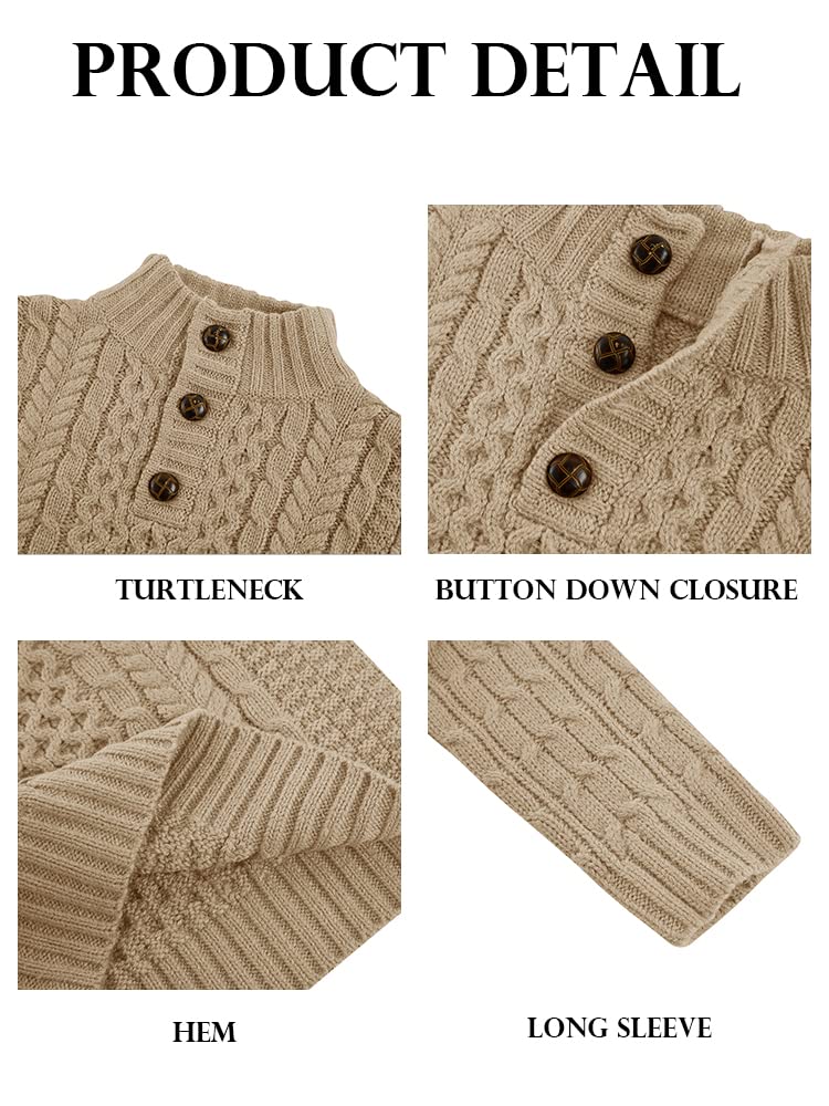 Makkrom Boys' Mock Neck Pullover Sweater - Long Sleeve Cable Knit Button Jumper for Kids - Warm Winter Outfit for School & Outdoor Activities