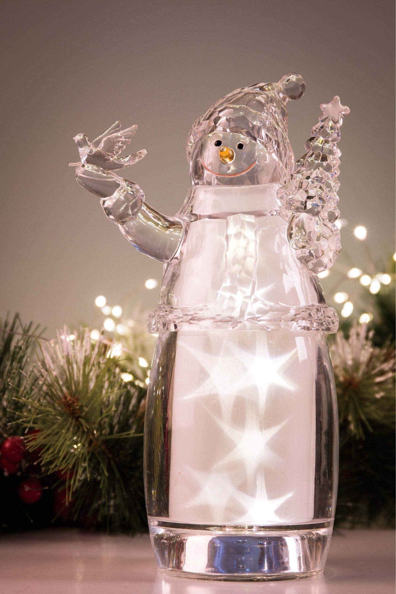 Set of 2 Clear Star Snowman LED Lighted Christmas Tabletop Decorations - 9.25 Inch Holiday Home Decor for Christmas Tree, Mantel, Party & Winter Festival Decorating