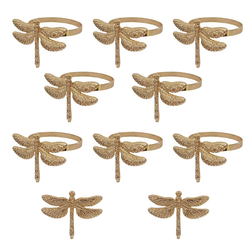 10PCS Dragonfly Napkin Rings Set - Elegant Gold Insect Napkin Holders for Easter, Wedding, Christmas Dinner & Family Gatherings - Perfect Table Decorations for Party & Holiday Dining Accessories