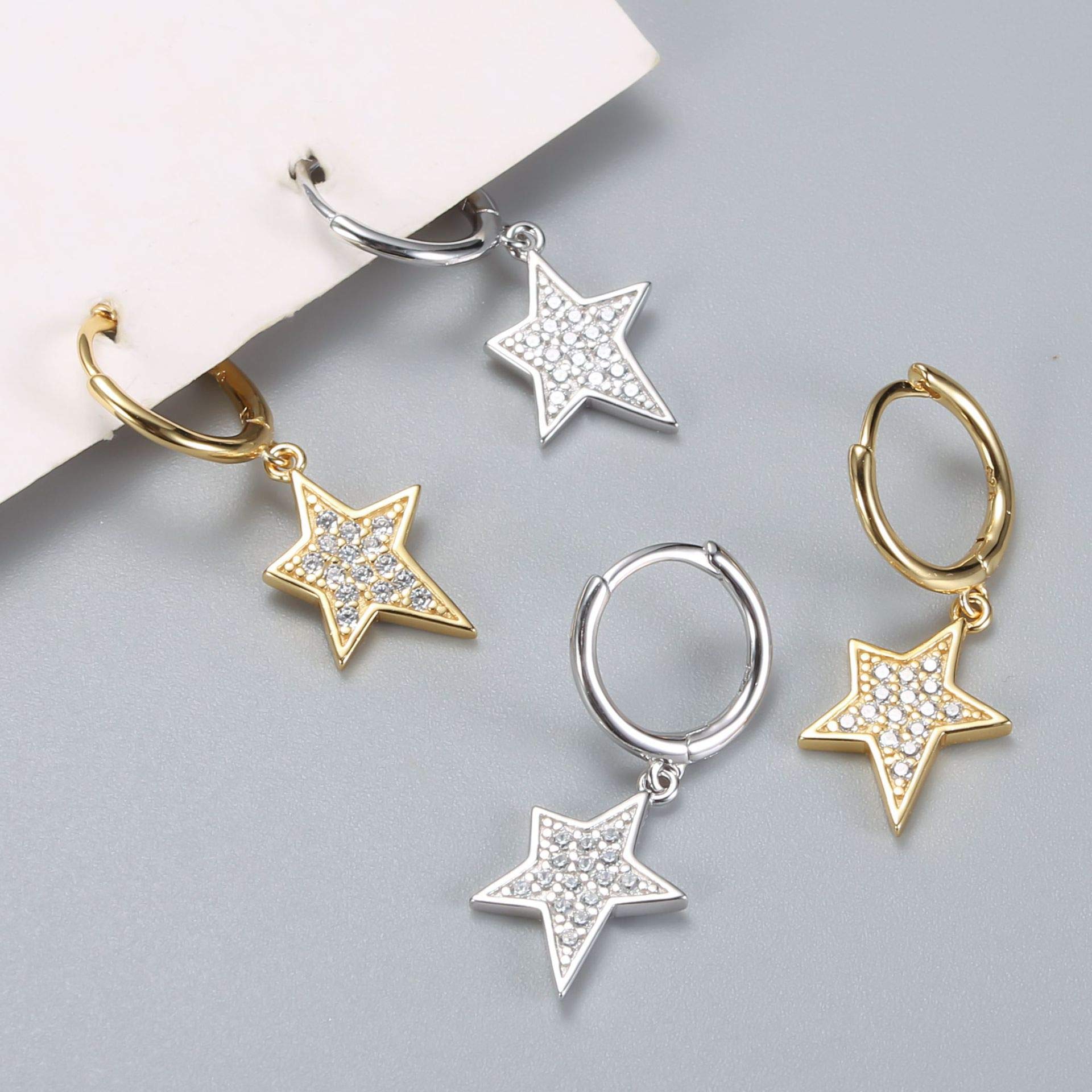 Dainty Hoop Dangle Earrings for Women - Sterling Silver Huggie Drop Earrings with Moon, Star, Spike & Evil Eye Charms | Perfect for Everyday Wear, Date Night & Gifts