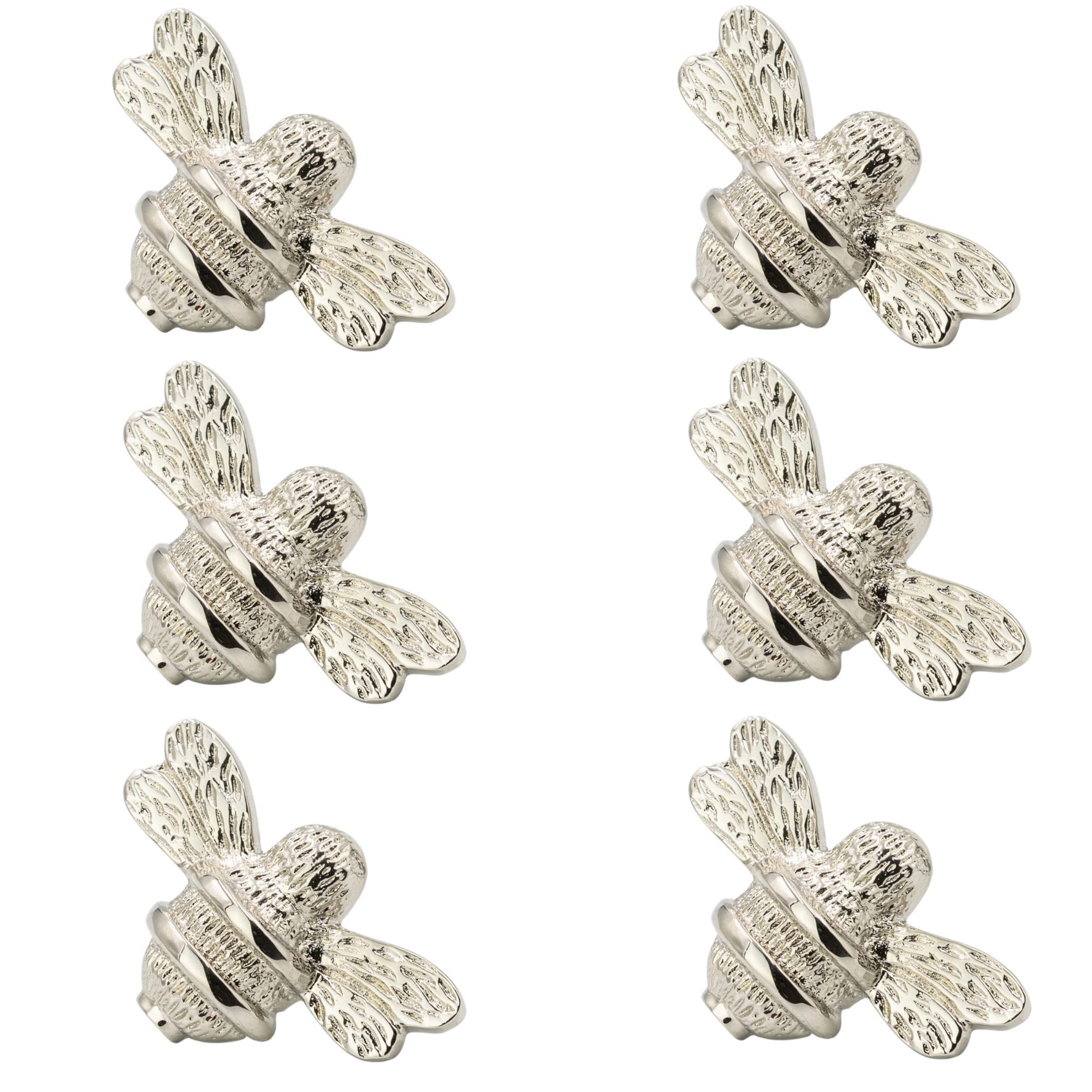Brass Bumble Bee Drawer Knobs (6-Pack) - Vintage Bee Cabinet Handles for Cupboards, Doors & Drawers - Nickel Silver Finish - Perfect for Farmhouse, Cottage & Kids Room Decor