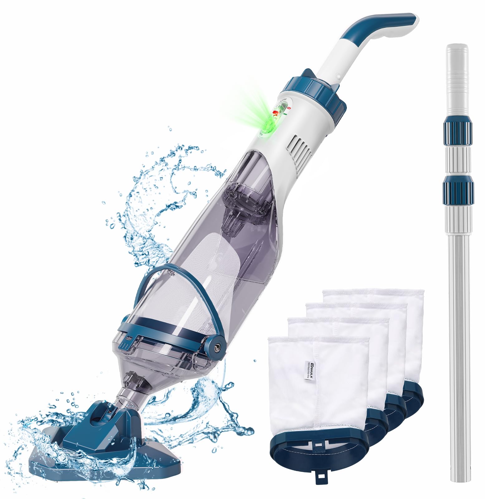 2024 Upgraded Rechargeable Pool Vacuum Cleaner for Above Ground Pools - Telescopic Pole, 1H Runtime, 18.5 GPM Powerful Suction - Ideal for Quick Cleaning of Leaves, Debris & Fine Sand in Backyard Swimming Pools (Model T403)