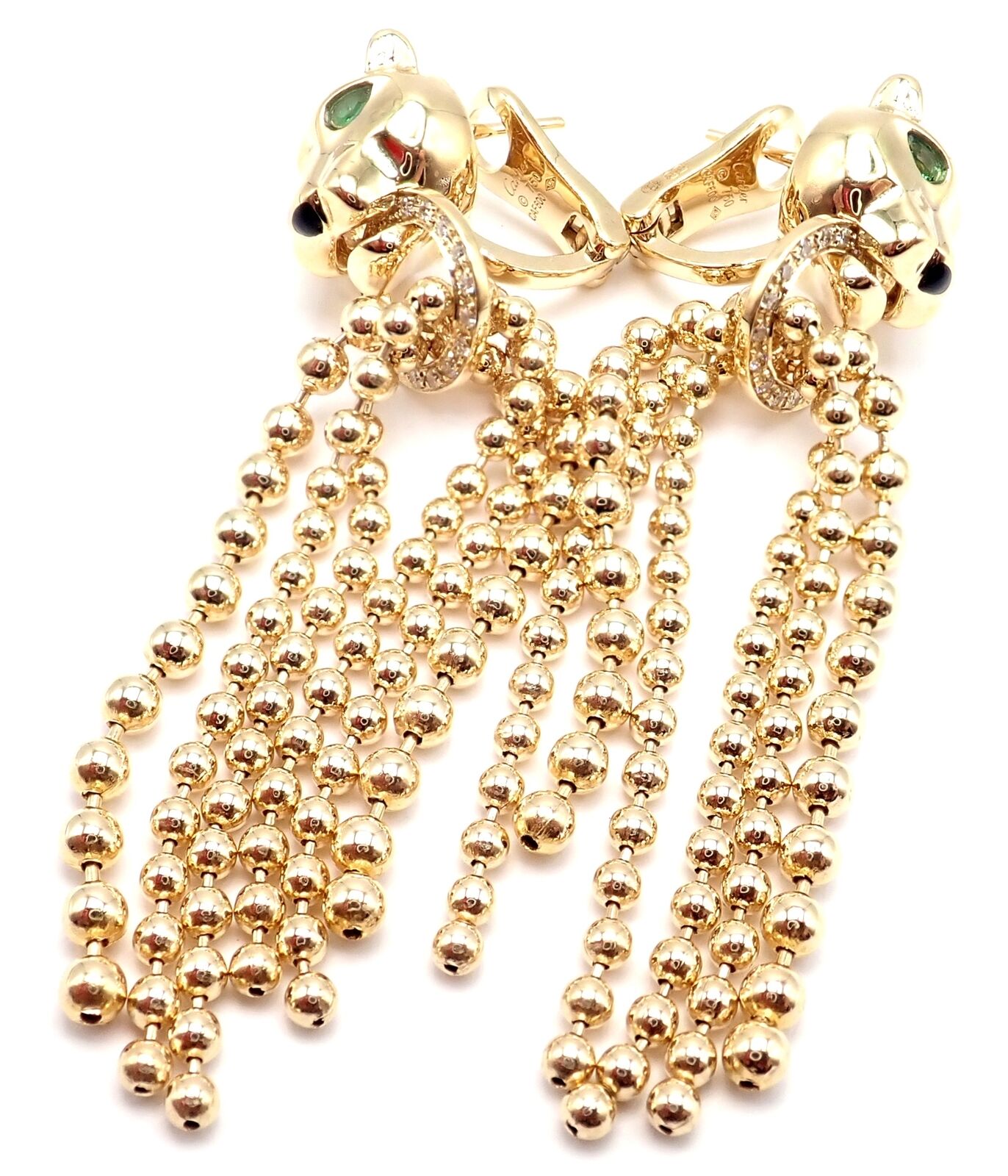 Authentic Cartier Panther Panthere 18k Gold Diamond Tsavorite Onyx Earrings | Luxury Jewelry for Women | Perfect for Weddings, Parties & Special Occasions