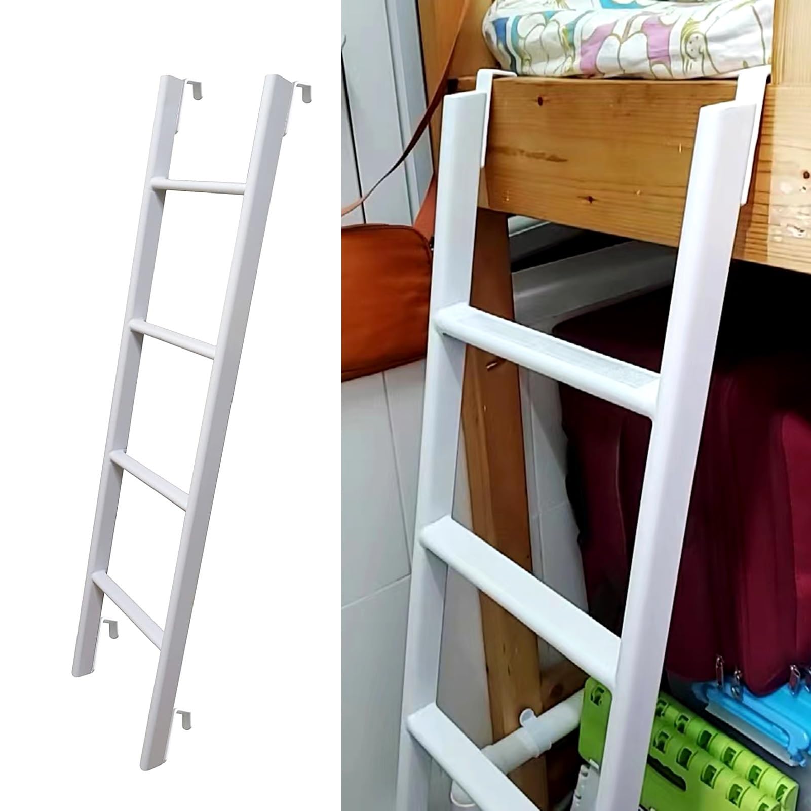White Bunk Bed Ladder for Dorm Room & Loft - Heavy Duty 440 Lbs Capacity Space Saving Replacement Ladder with Hook Retainer - 45 Inch Twin Bunk Bed Ladder for Kids & Adults - Perfect for Small Spaces & College Dorm Organization