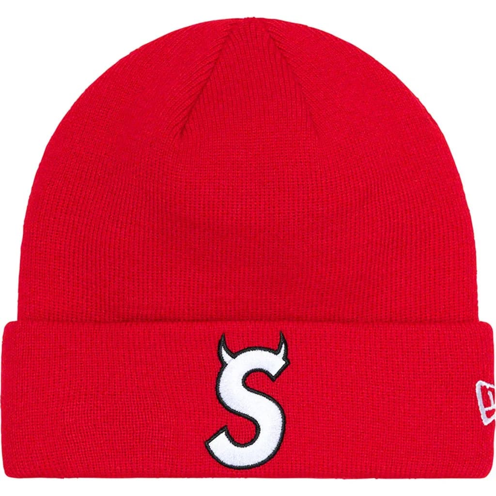 Supreme New Era S Logo Beanie - Red Winter Hat for Men & Women - Warm Knit Skull Cap for Cold Weather, Streetwear Fashion, Urban Style