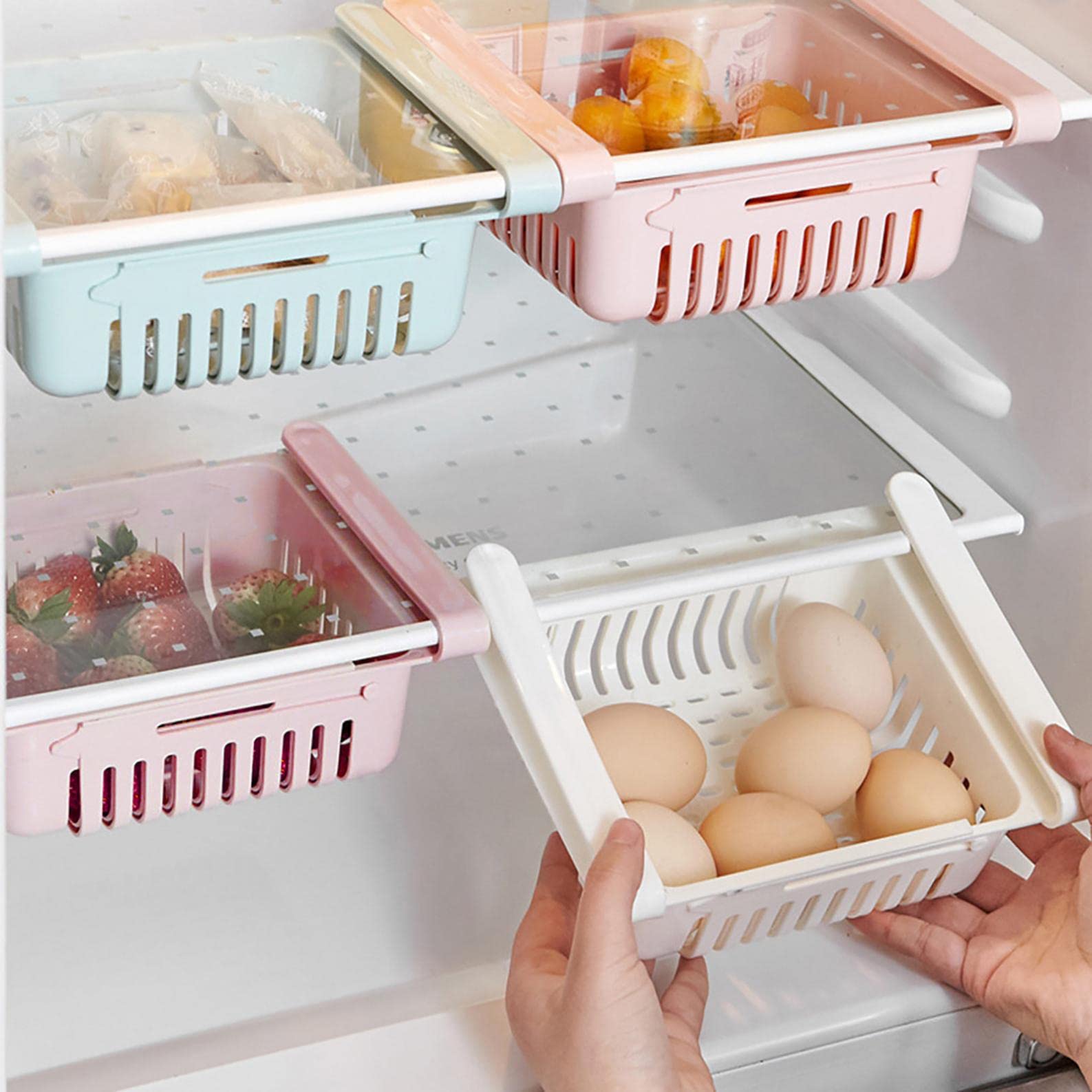 Pull-Out Refrigerator Organizer - Expandable Storage Box with Suction Cups for Fruits, Vegetables & Snacks | Space-Saving Kitchen Organizer for Pantry, Fridge & Small Apartments