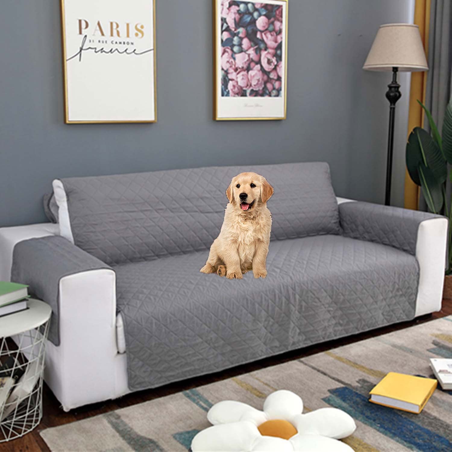 Waterproof Reversible Sofa Slipcover for 1/2/3 Seater Couch - Stretchable Furniture Protector with Elastic Straps - Pet & Dog Proof Couch Cover for Living Room - Black - Perfect for Homes with Pets, Kids & Everyday Use