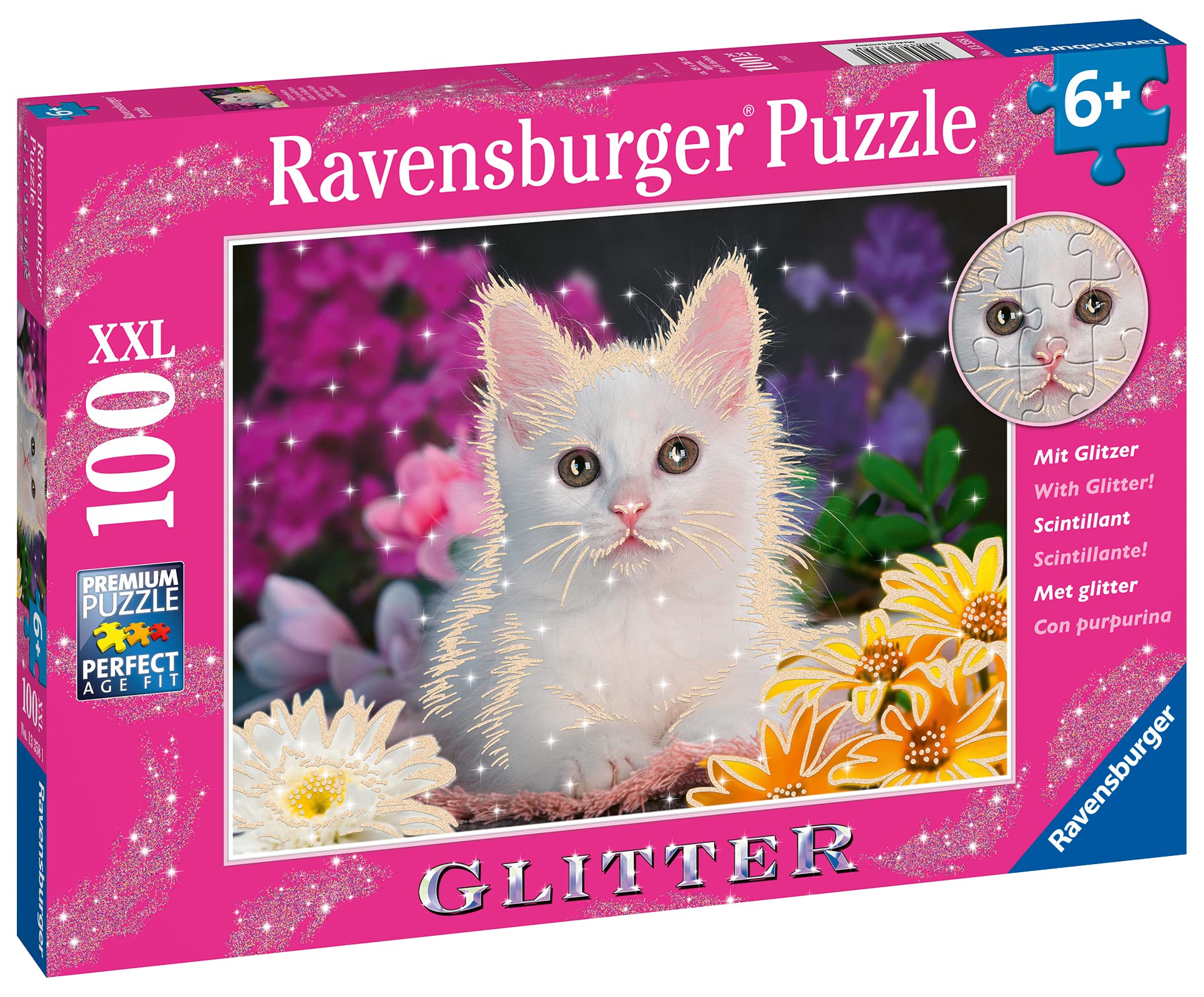 Ravensburger Glitter Cat 100-Piece XXL Jigsaw Puzzle for Kids Ages 6+ | Premium Quality, Extra-Thick & Durable Cardboard | Animal Puzzle for Family Game Night & Birthday Gifts (13358)