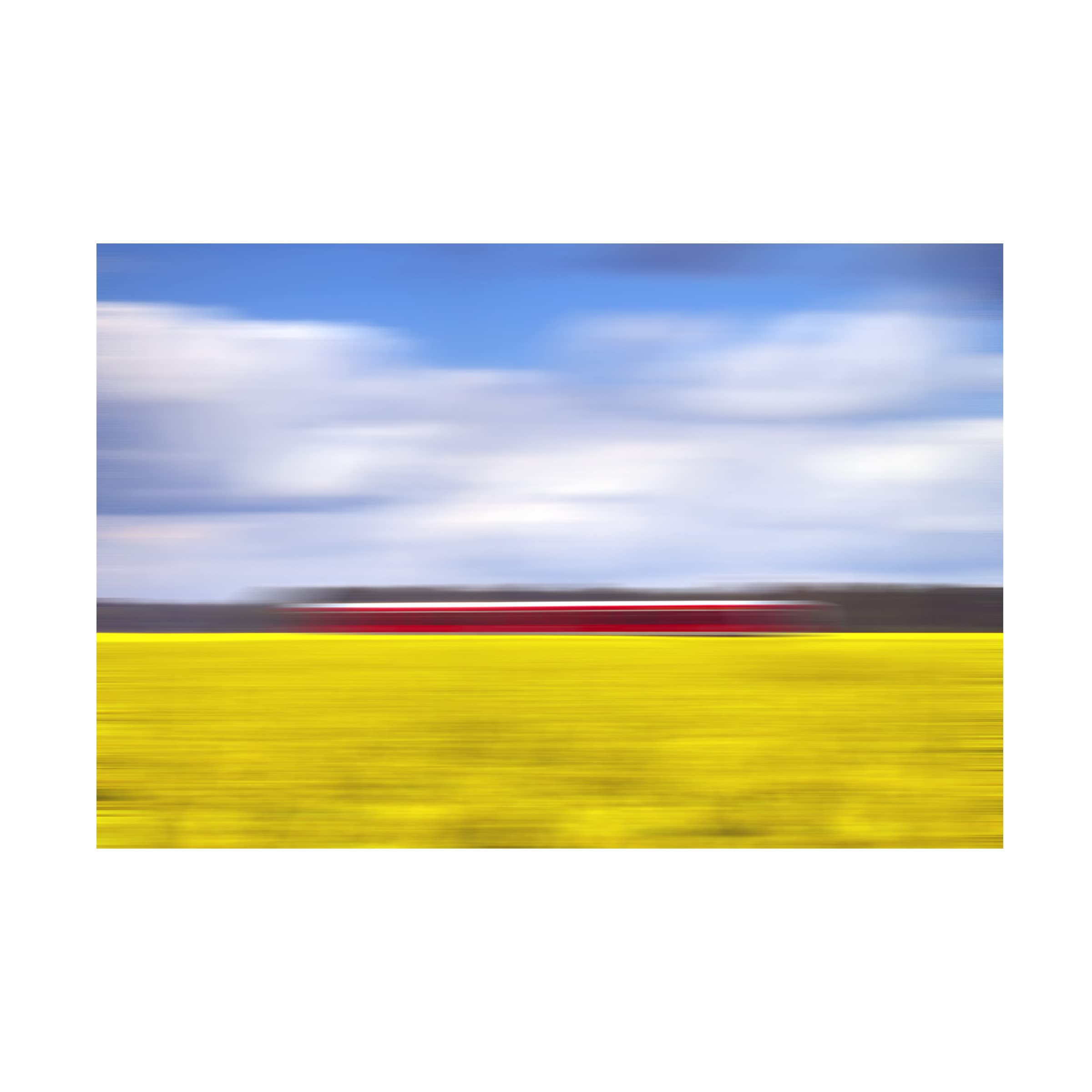 Trademark Fine Art 'Canola And The Red Train' Canvas Wall Art Print by Oliver Buchmann - Modern Landscape Painting for Living Room, Bedroom & Office Decor