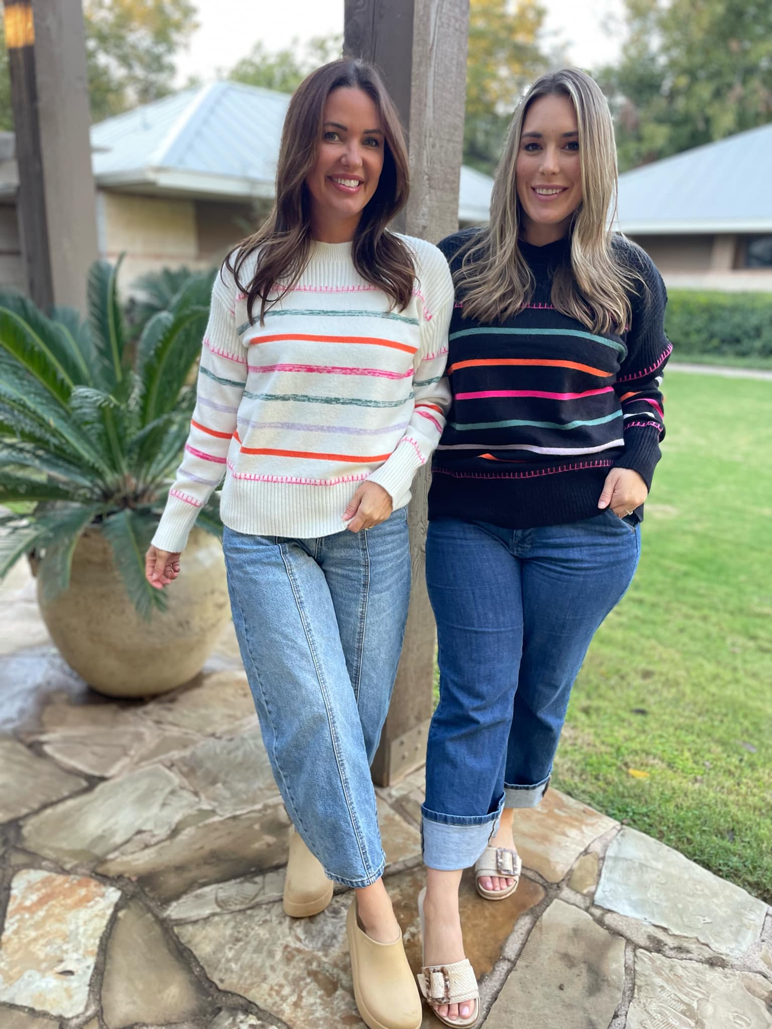 PREORDER: Striped Sweater for Women - Soft & Cozy Pullover in 2 Colors (Happy & Navy) - Perfect for Casual Outfits, Fall Layering & Holiday Gatherings