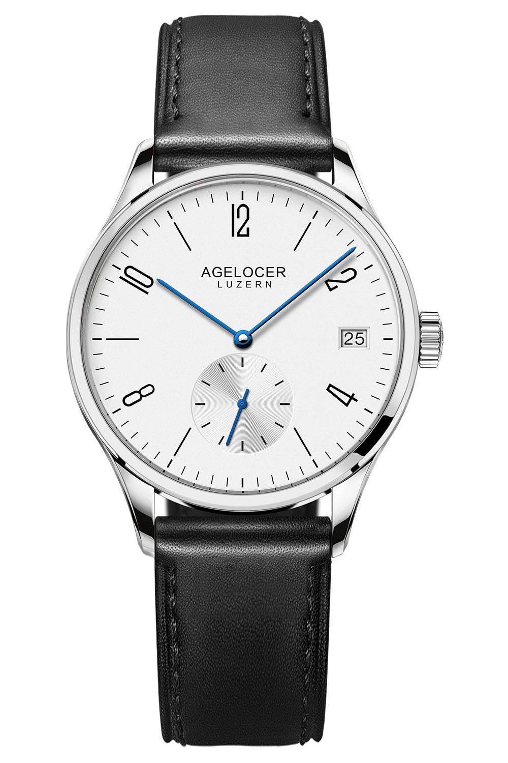 AGELOCER Ultra Thin Women's Mechanical Watch with Date Calendar - Genuine Leather Band - Elegant Ladies Wristwatch for Office, Party & Daily Wear