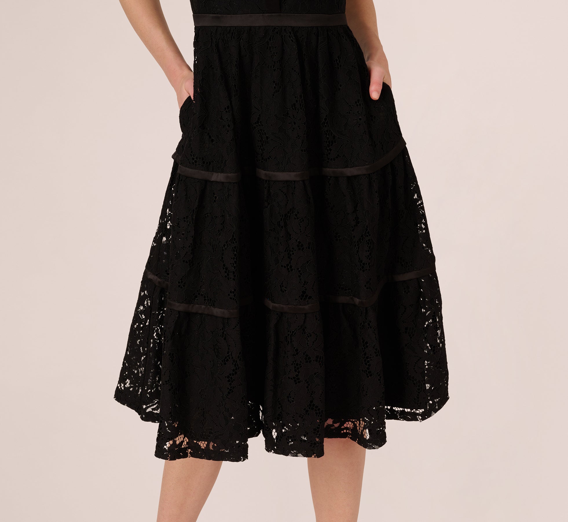 Elegant Black Sleeveless Collared Lace Fit and Flare Dress for Women | Summer Cocktail Party, Wedding Guest, Formal Occasion Outfit