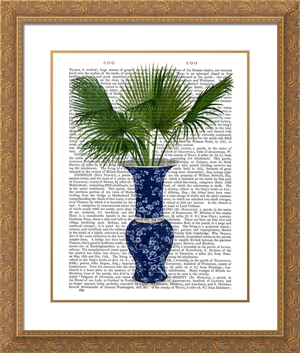 15x17 Gold Ornate Framed Double Matted Chinoiserie Vase 8 Museum Art Print with Plant Book Illustration - Elegant Wall Decor for Living Room, Bedroom & Office