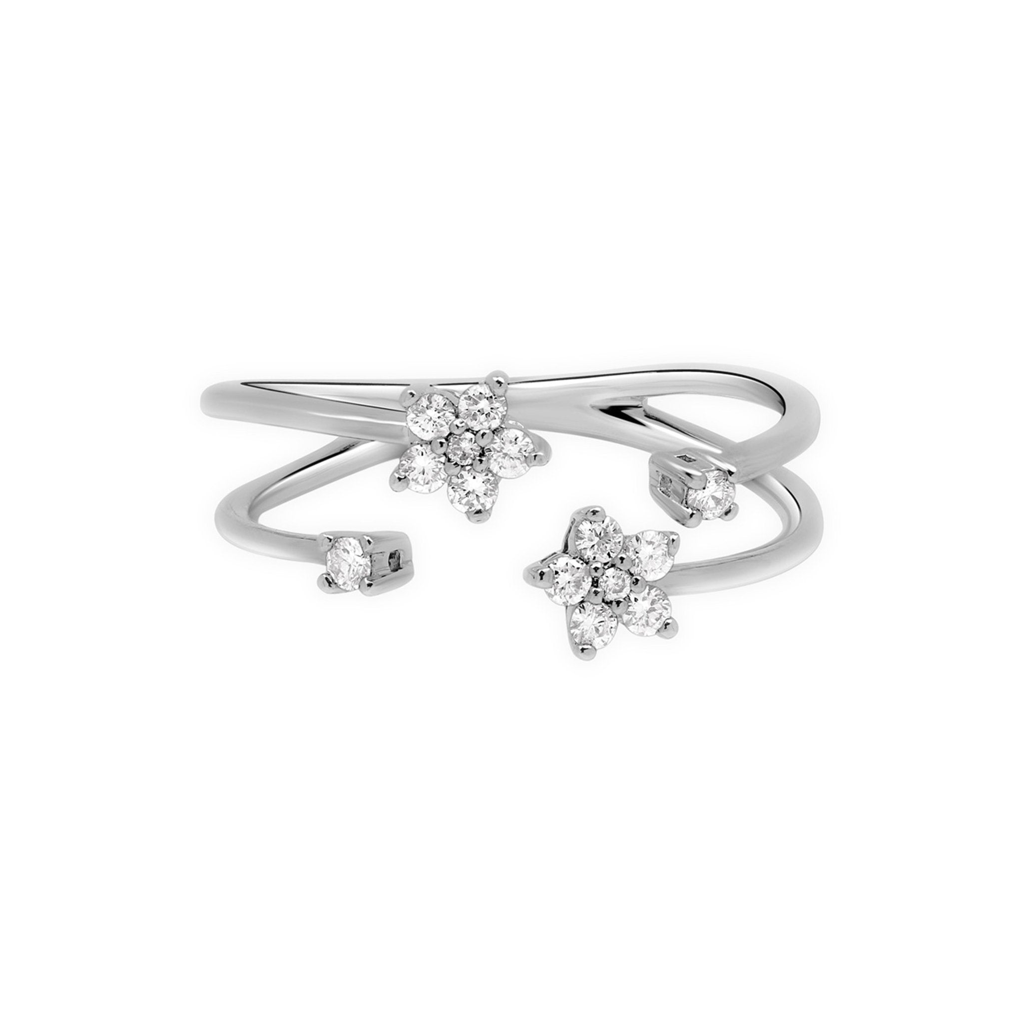 14K White Gold Floating Diamond Flower Wrap Ring - Elegant Stackable Band for Women, Perfect for Weddings, Anniversaries & Everyday Wear
