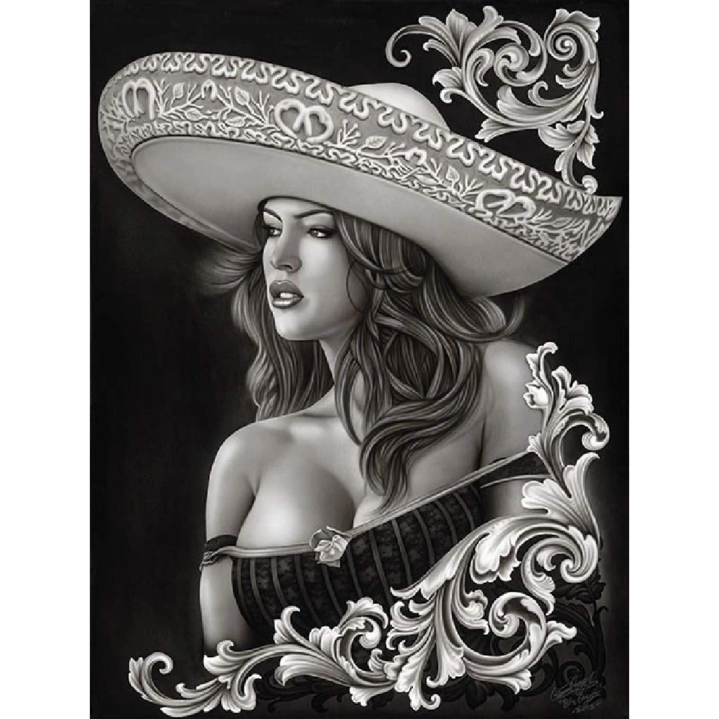 Charra by Big Ceeze - Vintage Mexican Pin-up Tattoo Art Print on Premium Canvas - Perfect for Home Decor, Tattoo Shop Wall Art & Latin Culture Enthusiasts