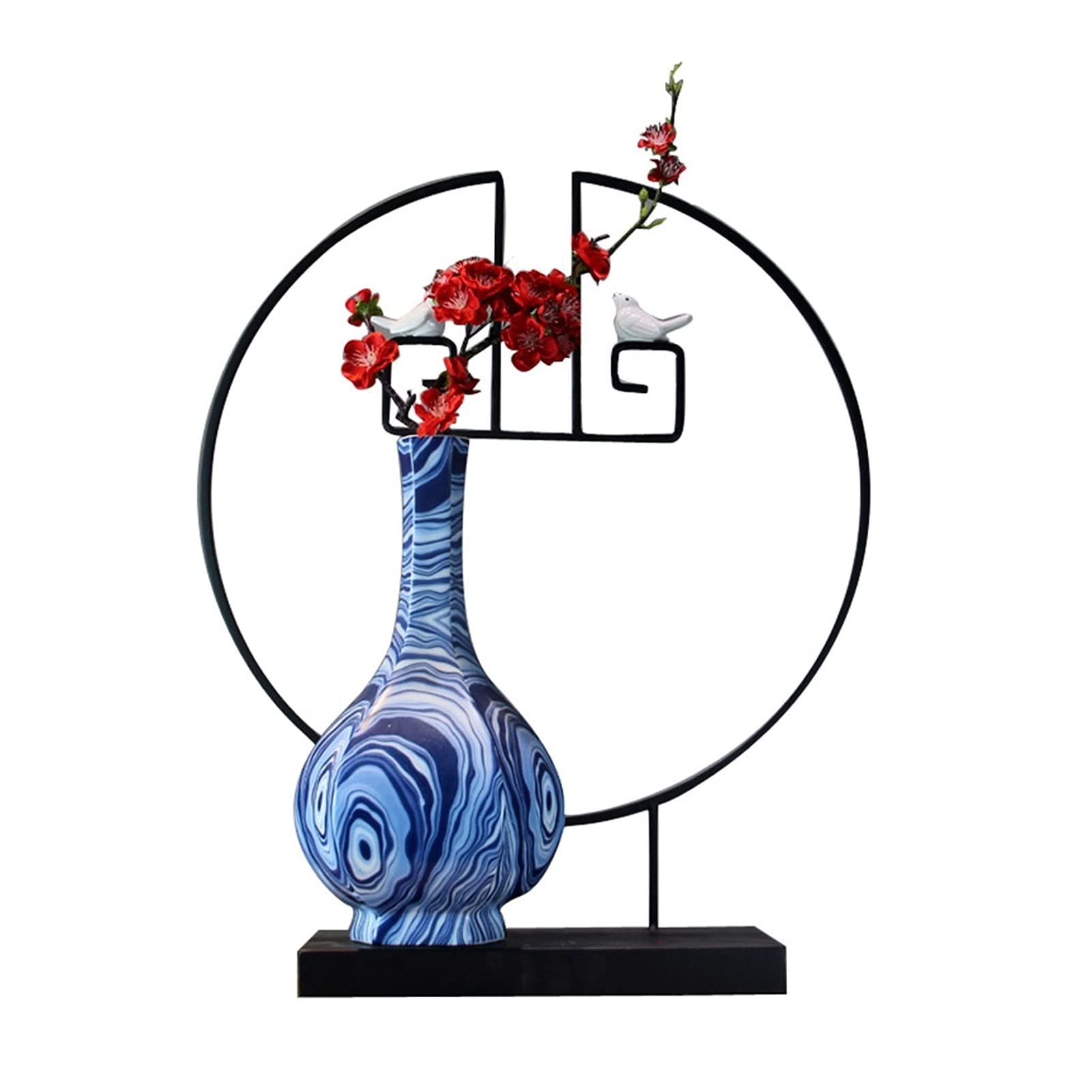 Chinese Style Iron Flower & Bird Ceramic Vase with Artificial Floral Arrangement - Elegant Home Decor for Wedding, Office, Living Room & Bedroom Decoration | Perfect for Table Centerpieces, Shelf Displays & Gift Giving